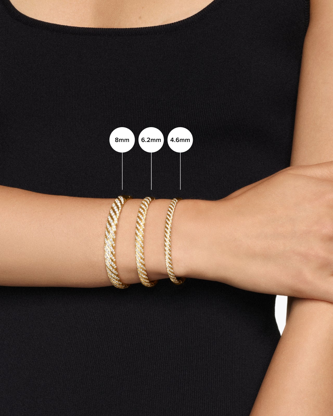 Sculpted Cable Buckle Bracelet in 18K Yellow Gold with Diamonds, 4.6mm - Image 7