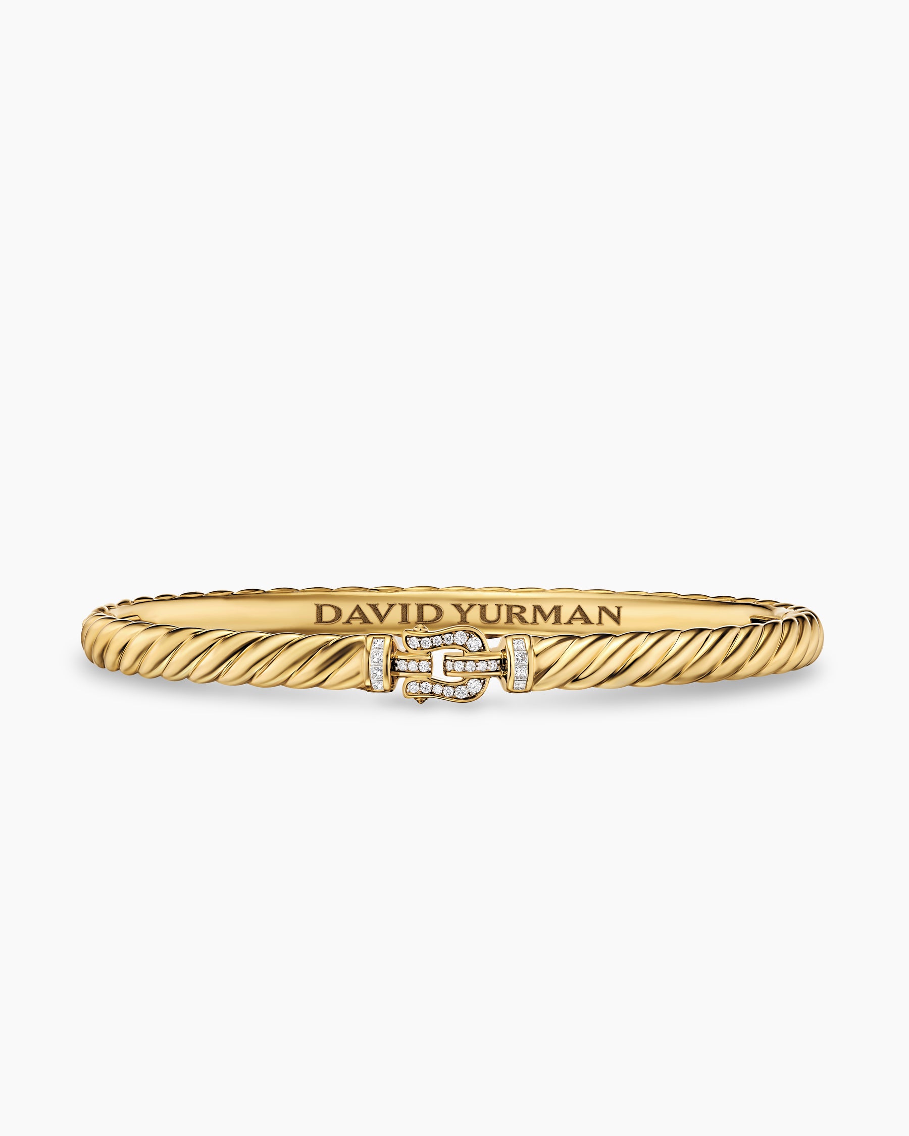 Sculpted Cable Buckle Bracelet in 18K Yellow Gold with Diamonds, 4.6mm