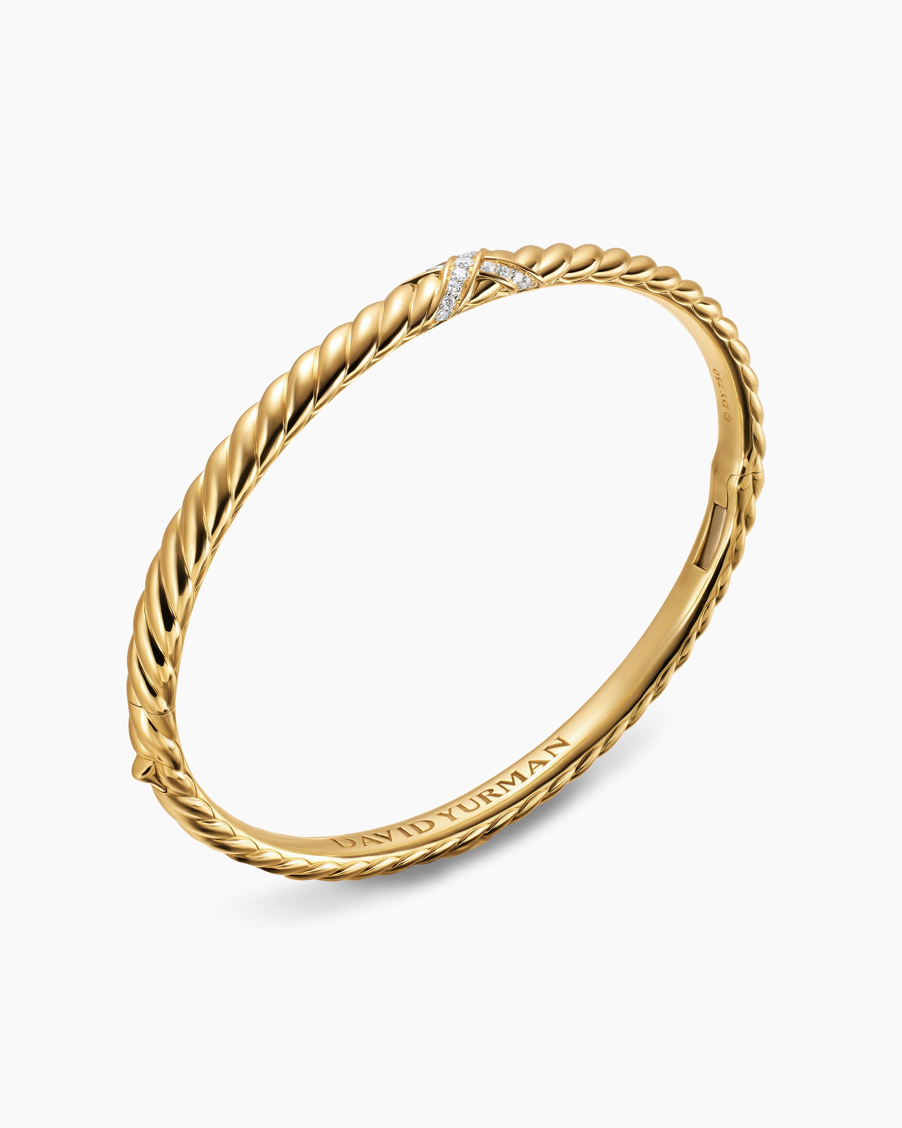 Sculpted Cable X Bracelet in 18K Yellow Gold with Diamonds, 4.6mm - Image 3