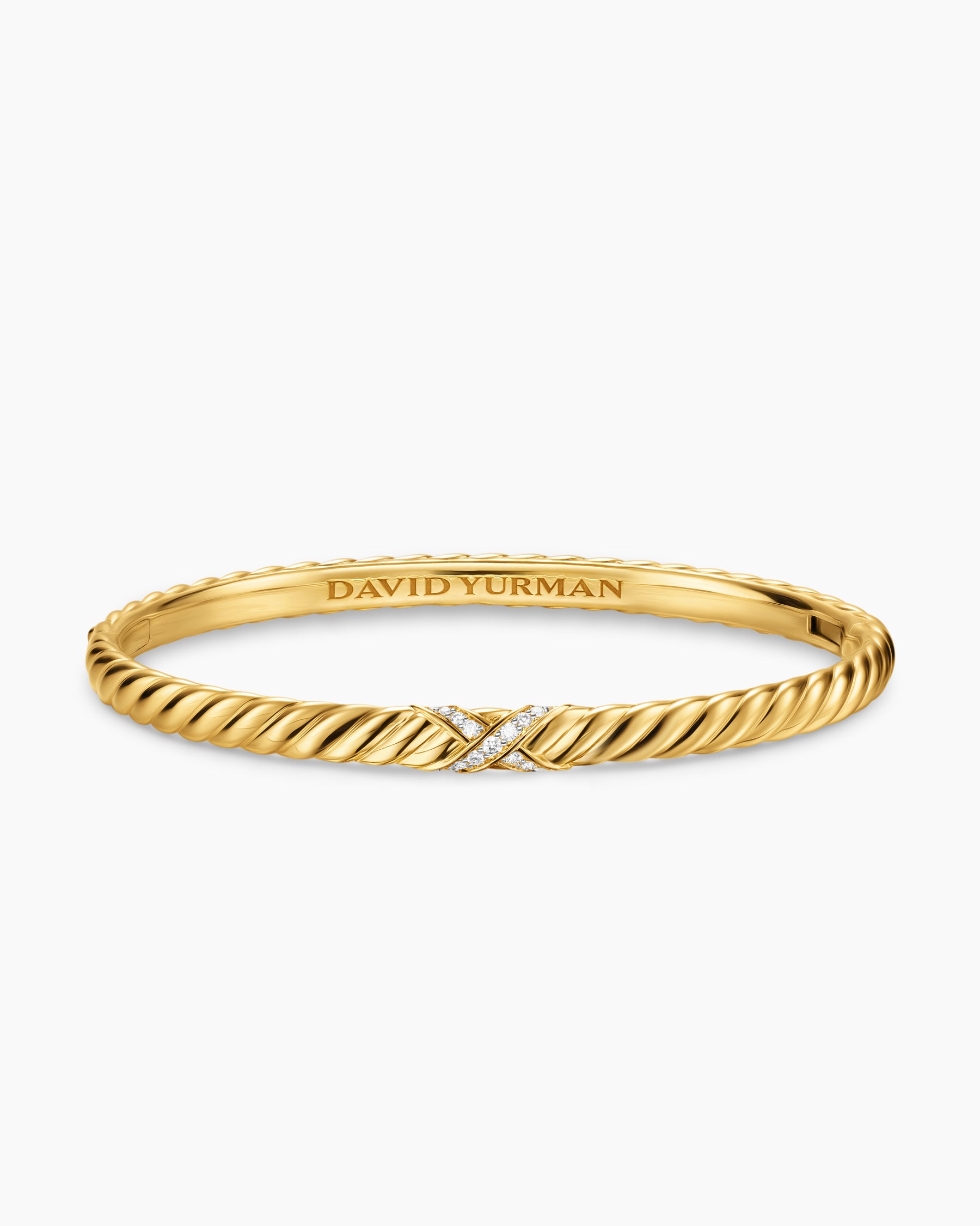 Sculpted Cable X Bracelet in 18K Yellow Gold with Diamonds, 4.6mm - Image 4