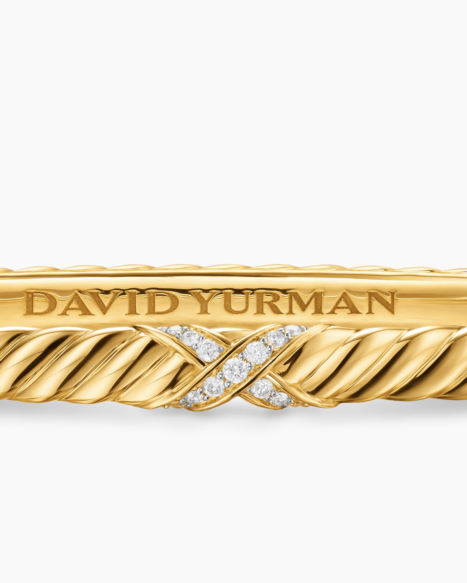 Sculpted Cable X Bracelet in 18K Yellow Gold with Diamonds, 4.6mm - Image 6