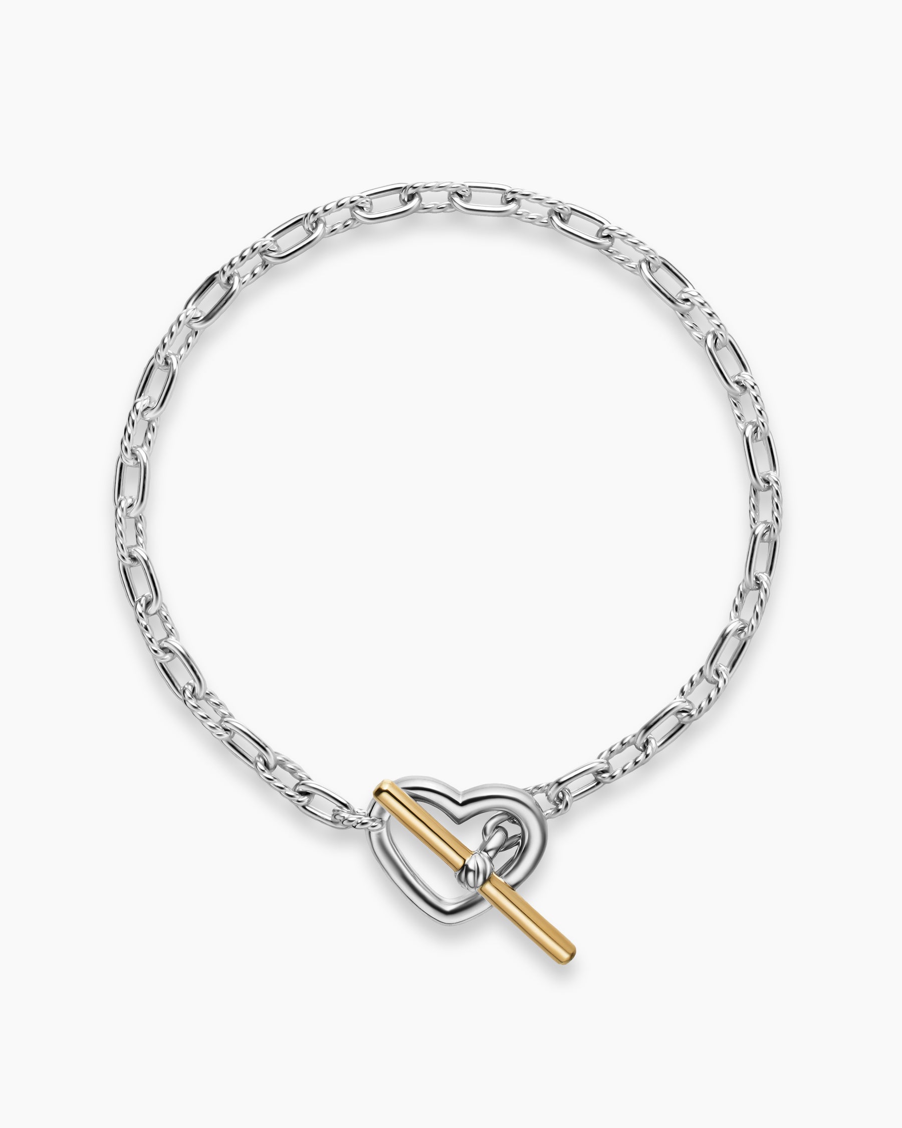 Alternative view of DY Madison Heart Toggle Chain Bracelet in Sterling Silver with 18K Yellow Gold, 3mm
