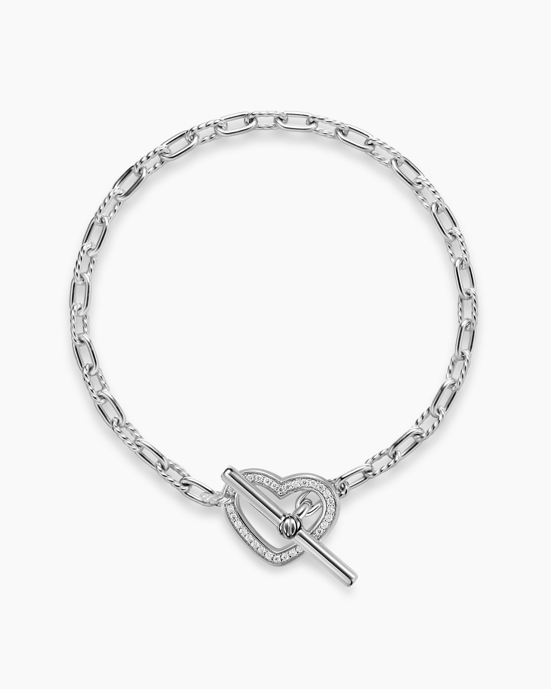 DY Madison Heart Toggle Chain Bracelet in Sterling Silver with Diamonds, 3mm - Image 3