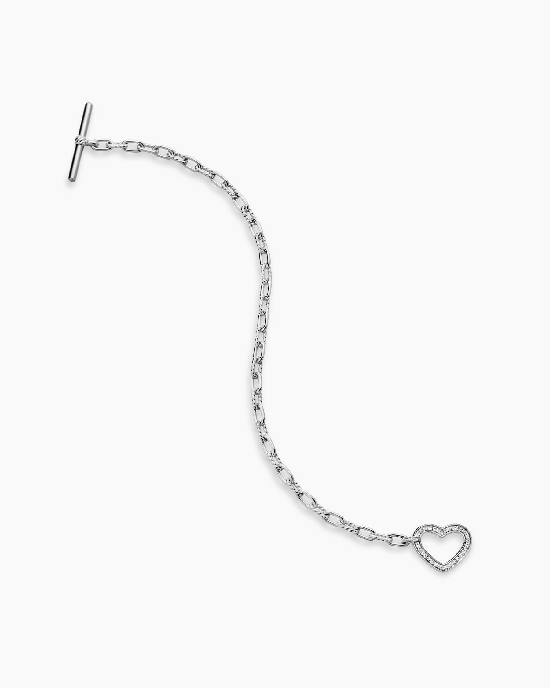DY Madison Heart Toggle Chain Bracelet in Sterling Silver with Diamonds, 3mm - Image 4