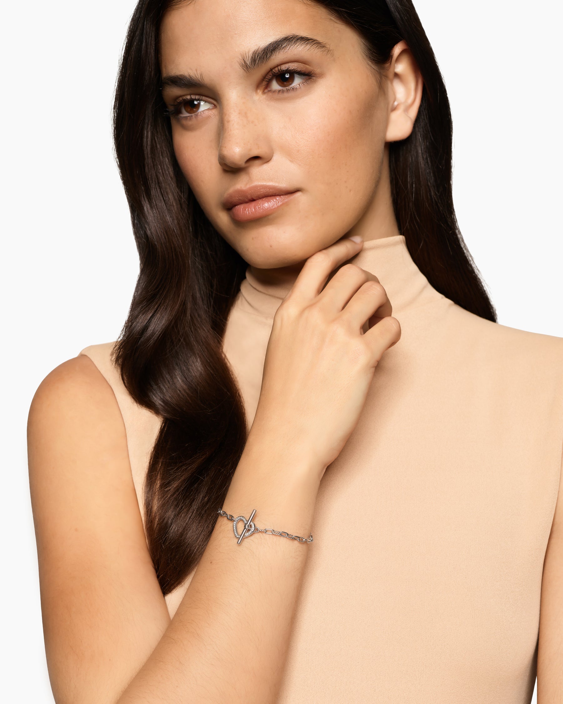 Alternative view of DY Madison Heart Toggle Chain Bracelet in Sterling Silver with Diamonds, 3mm