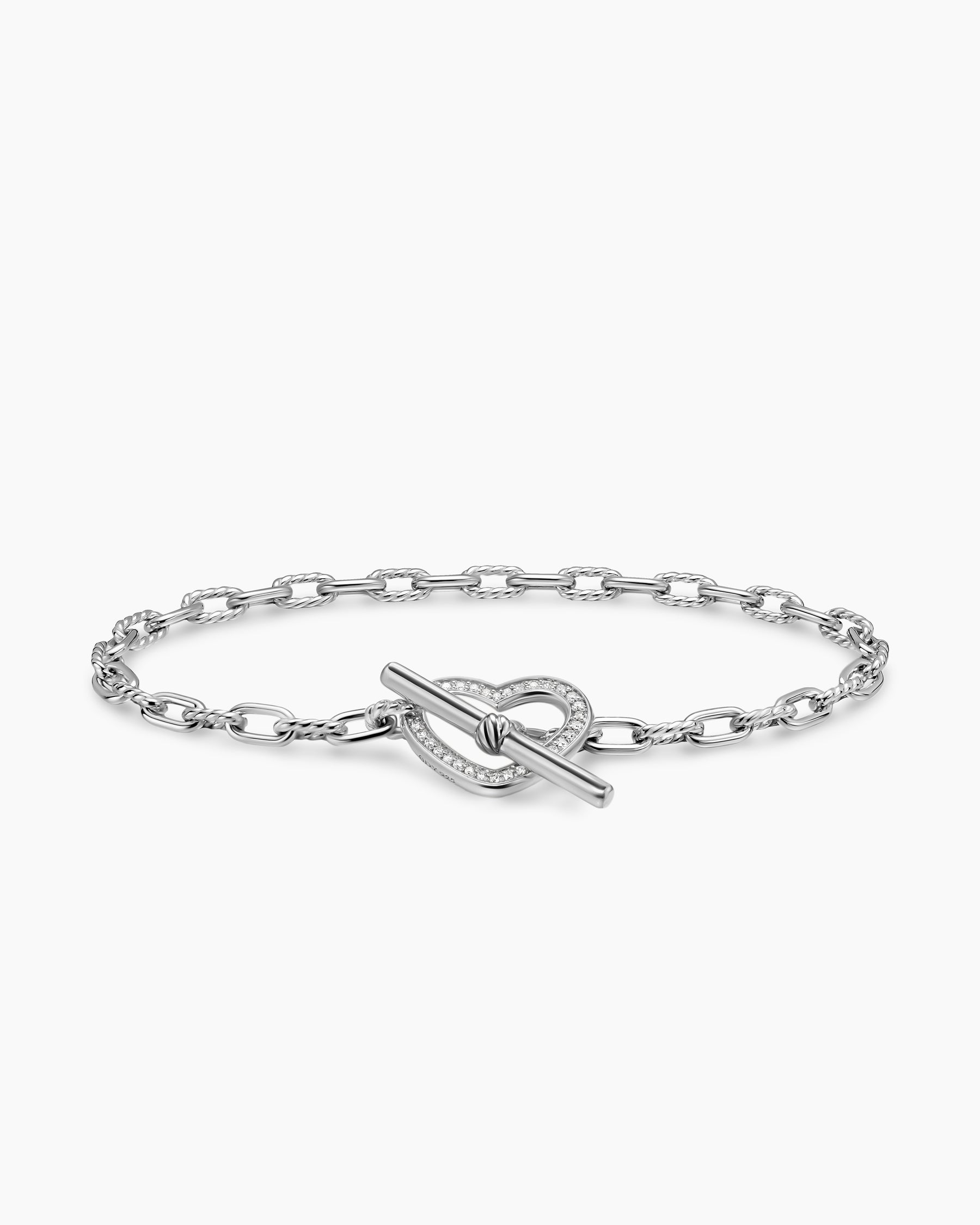 DY Madison Heart Toggle Chain Bracelet in Sterling Silver with Diamonds, 3mm