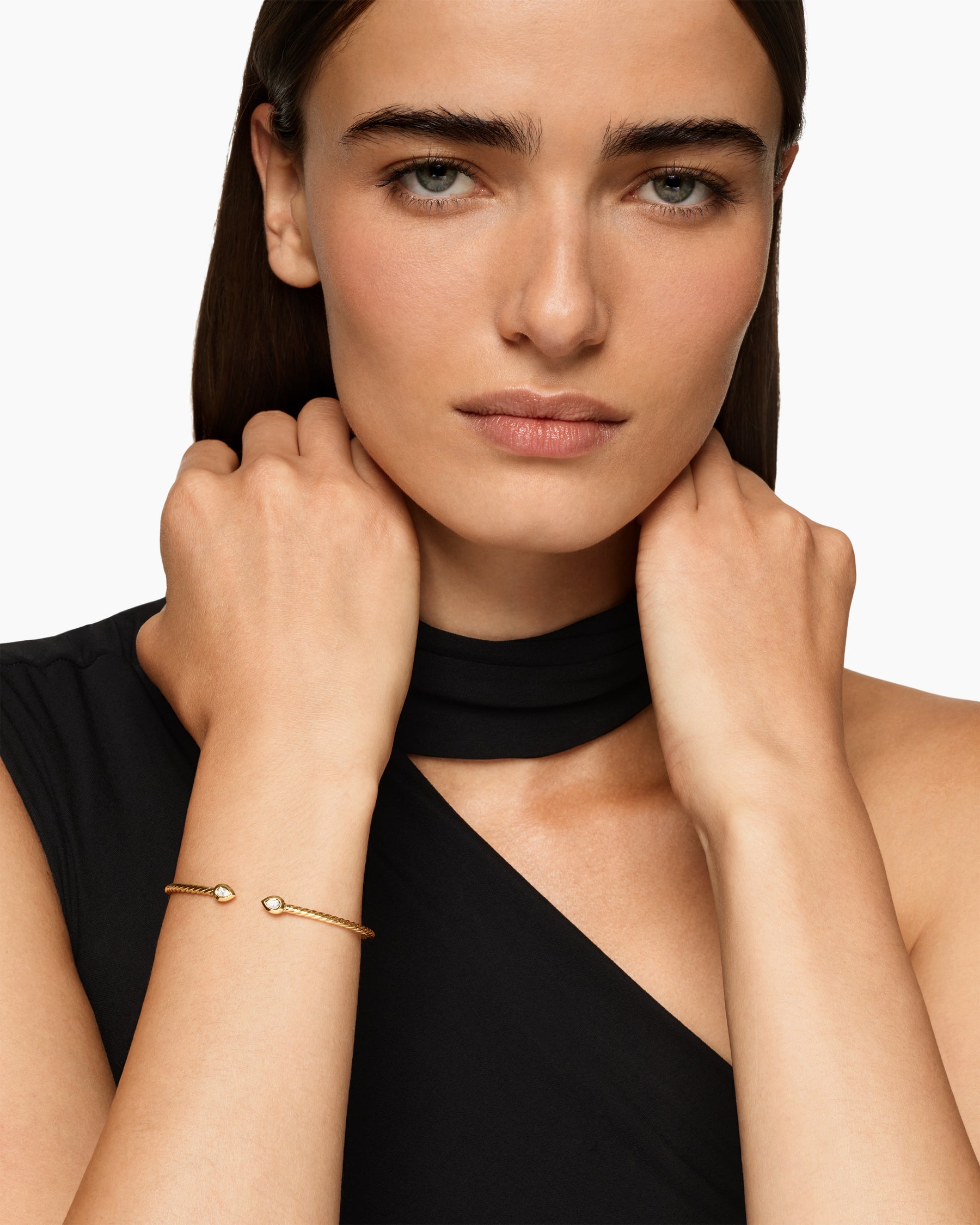 Micro Cablespira Flex Pear Bracelet in 18K Yellow Gold with Diamonds, 2.6mm - Image 2