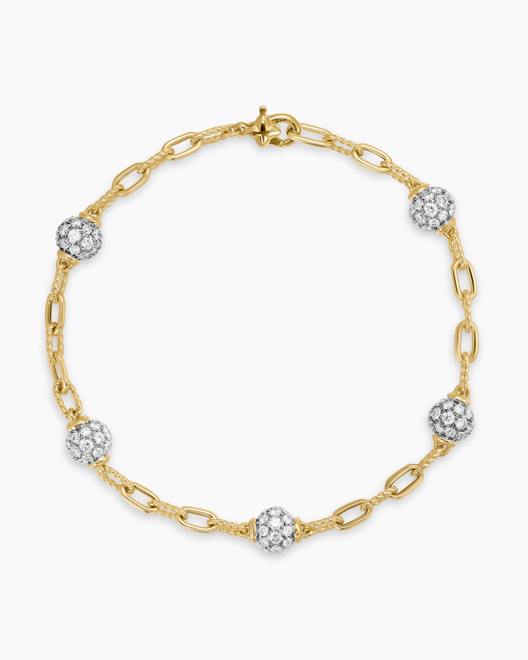 Alternative view of DY Madison Pavé Bead Chain Bracelet in 18K Yellow Gold with Diamonds, 3mm