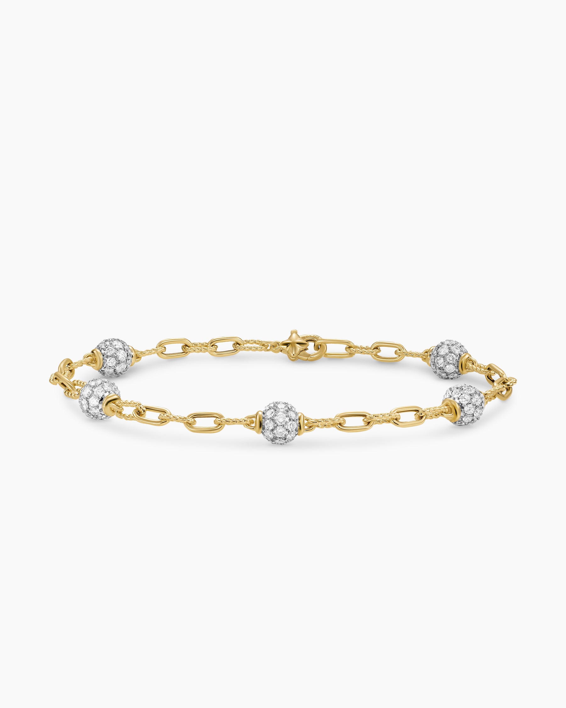 DY Madison Pavé Bead Chain Bracelet in 18K Yellow Gold with Diamonds, 3mm
