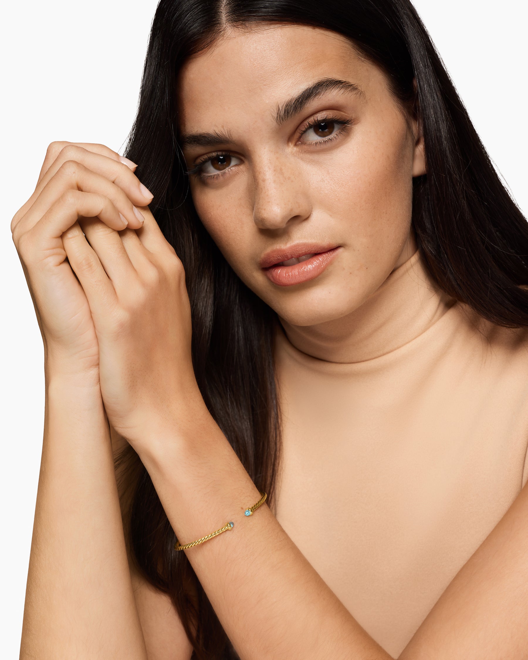 Alternative view of Micro Cablespira Flex Bracelet in 18K Yellow Gold with Aquamarine, 2.6mm