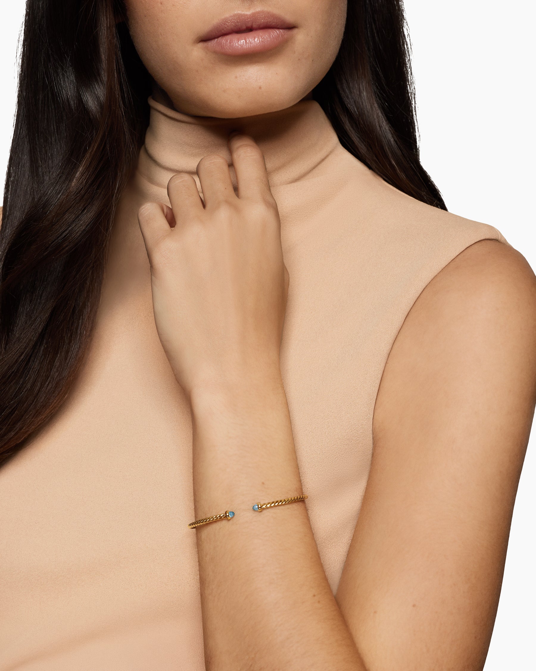 Micro Cablespira Flex Bracelet in 18K Yellow Gold with Blue Topaz, 2.6mm - Image 2