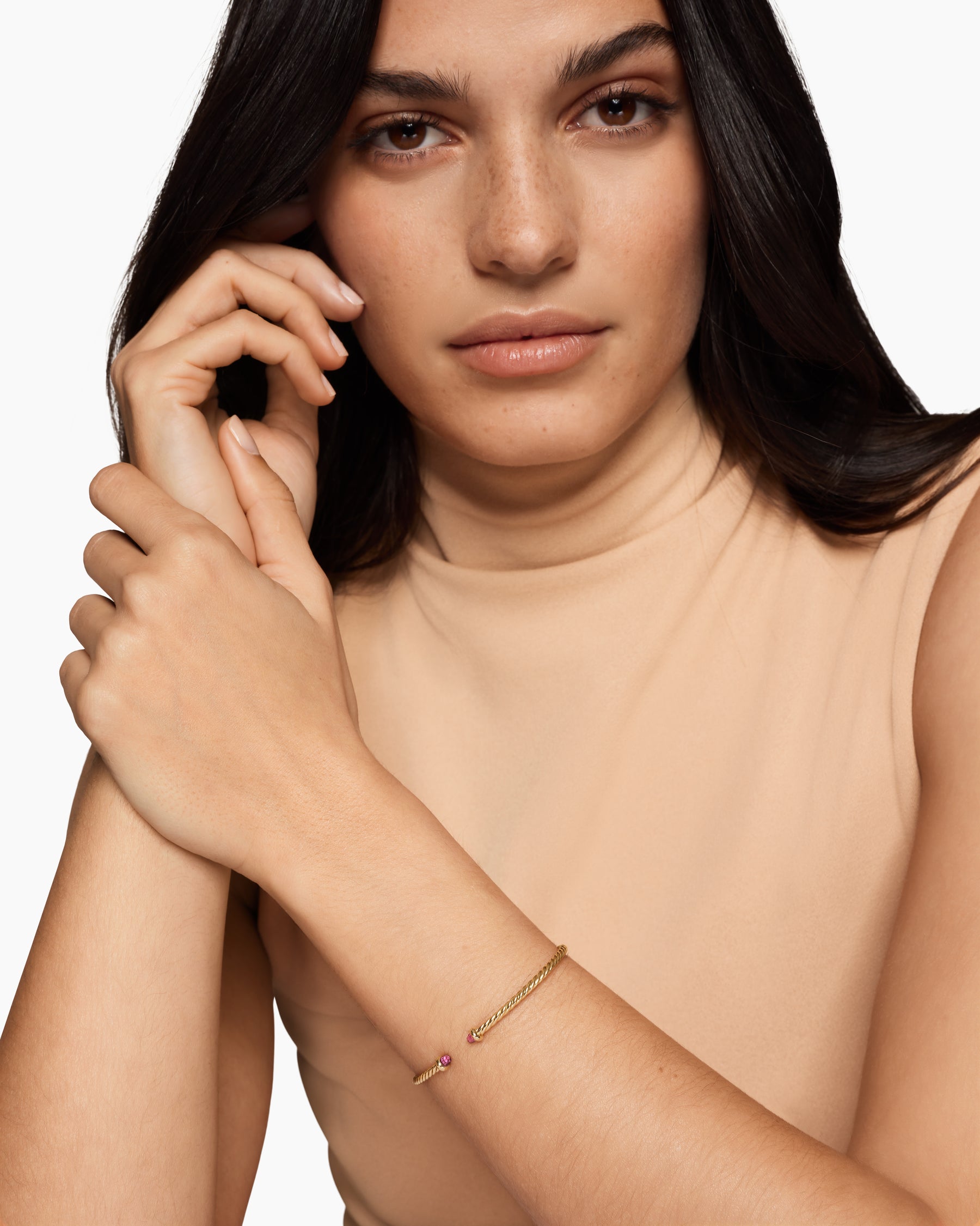 Alternative view of Micro Cablespira Flex Bracelet in 18K Yellow Gold with Pink Tourmalines, 2.6mm