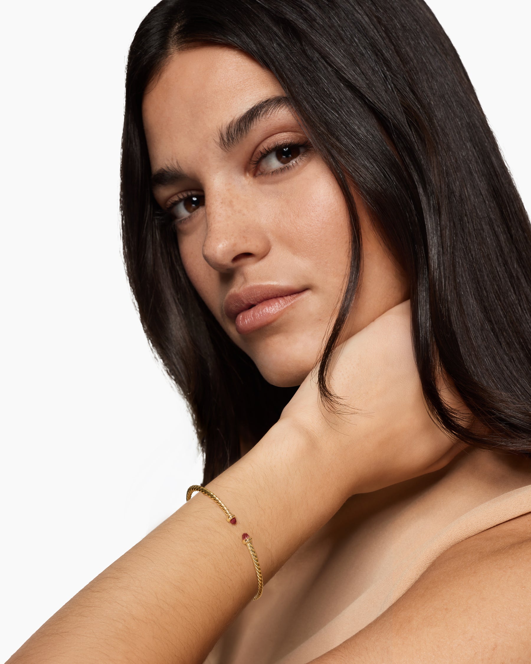Alternative view of Micro Cablespira Flex Bracelet in 18K Yellow Gold with Rhodolite Garnets, 2.6mm