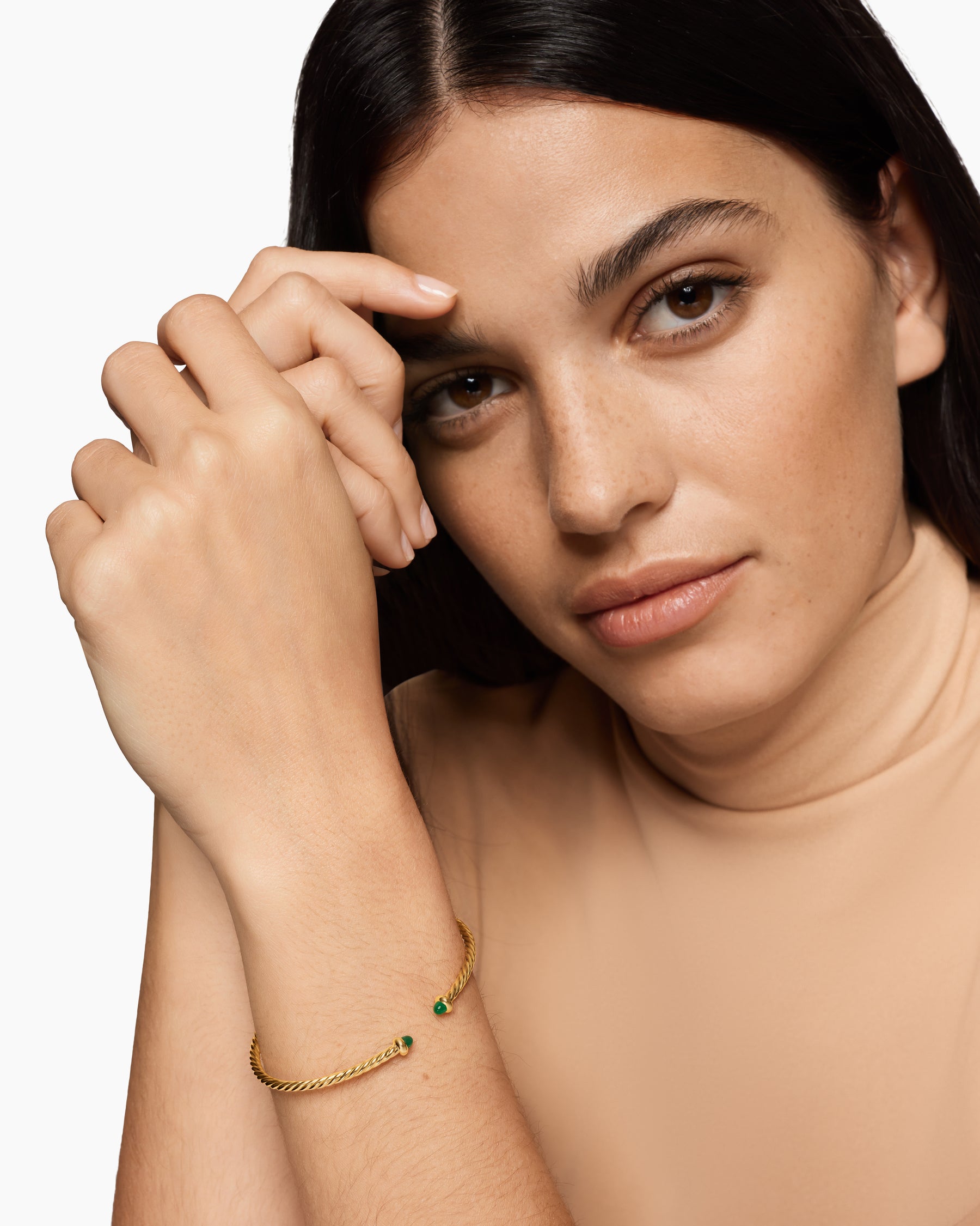 Alternative view of Micro Cablespira Flex Bracelet in 18K Yellow Gold with Emeralds, 2.6mm