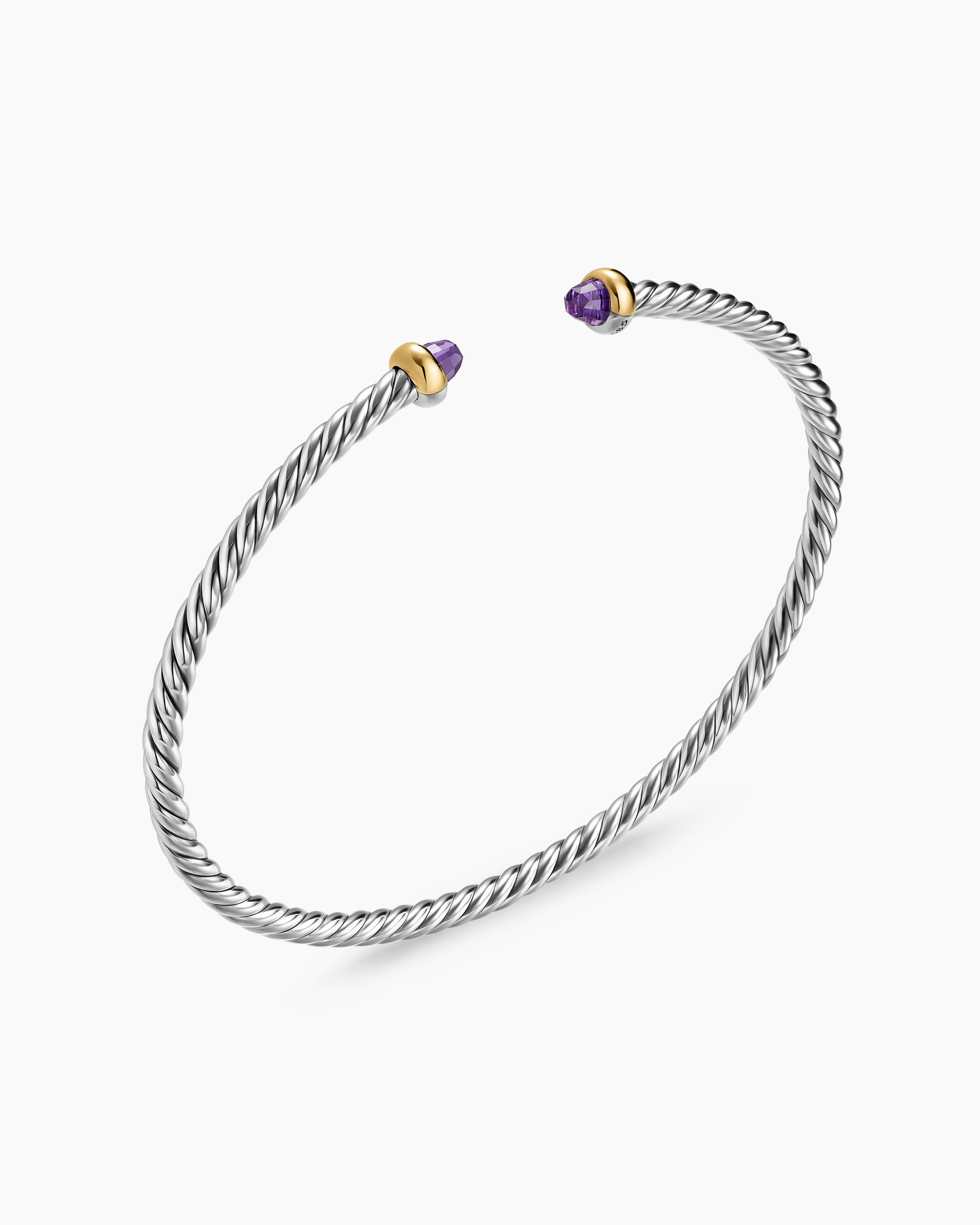 Micro Cable Flex Bracelet in Sterling Silver with 14K Yellow Gold and Amethyst, 2.6mm - Image 3