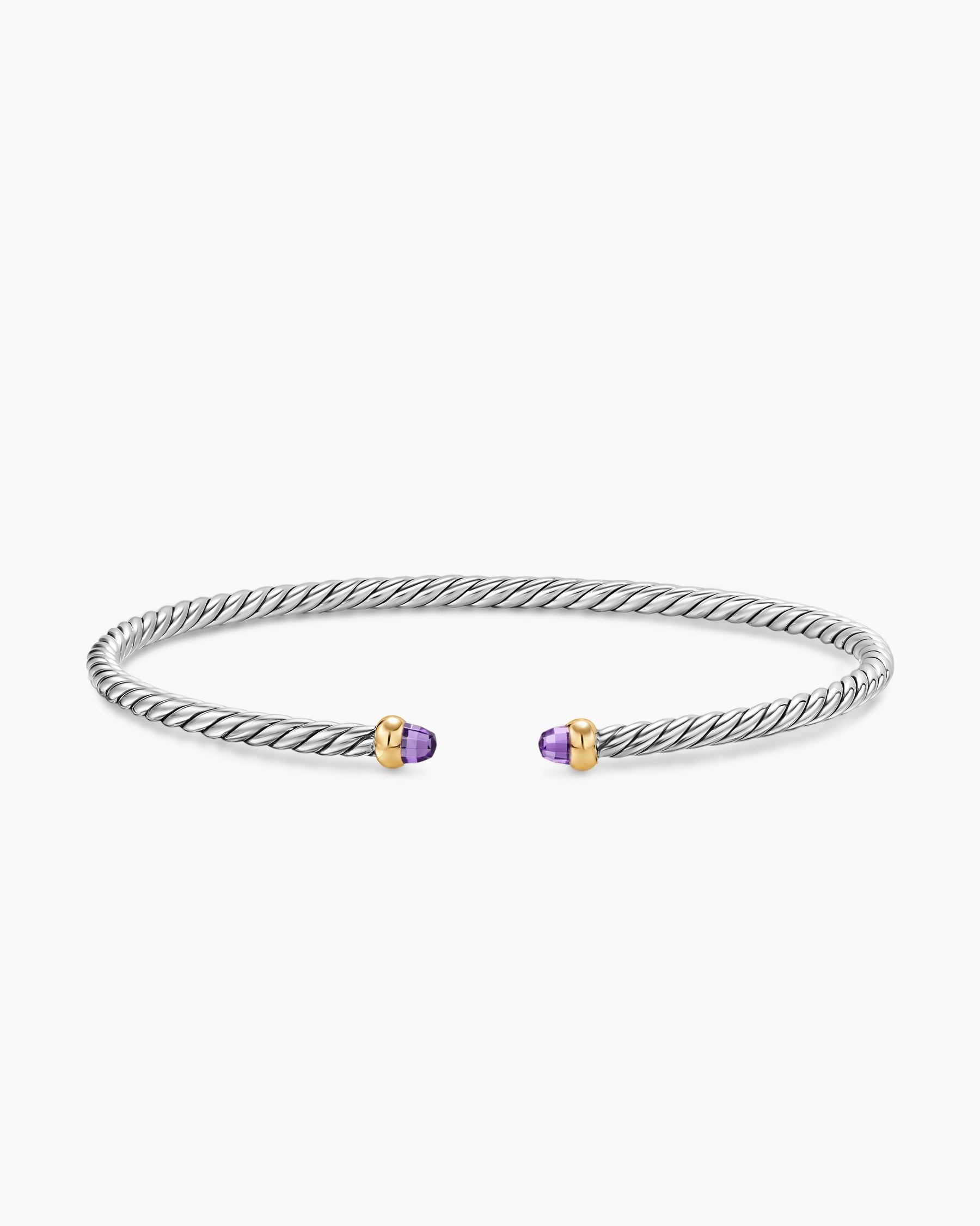 Micro Cable Flex Bracelet in Sterling Silver with 14K Yellow Gold and Amethyst, 2.6mm - Image 4
