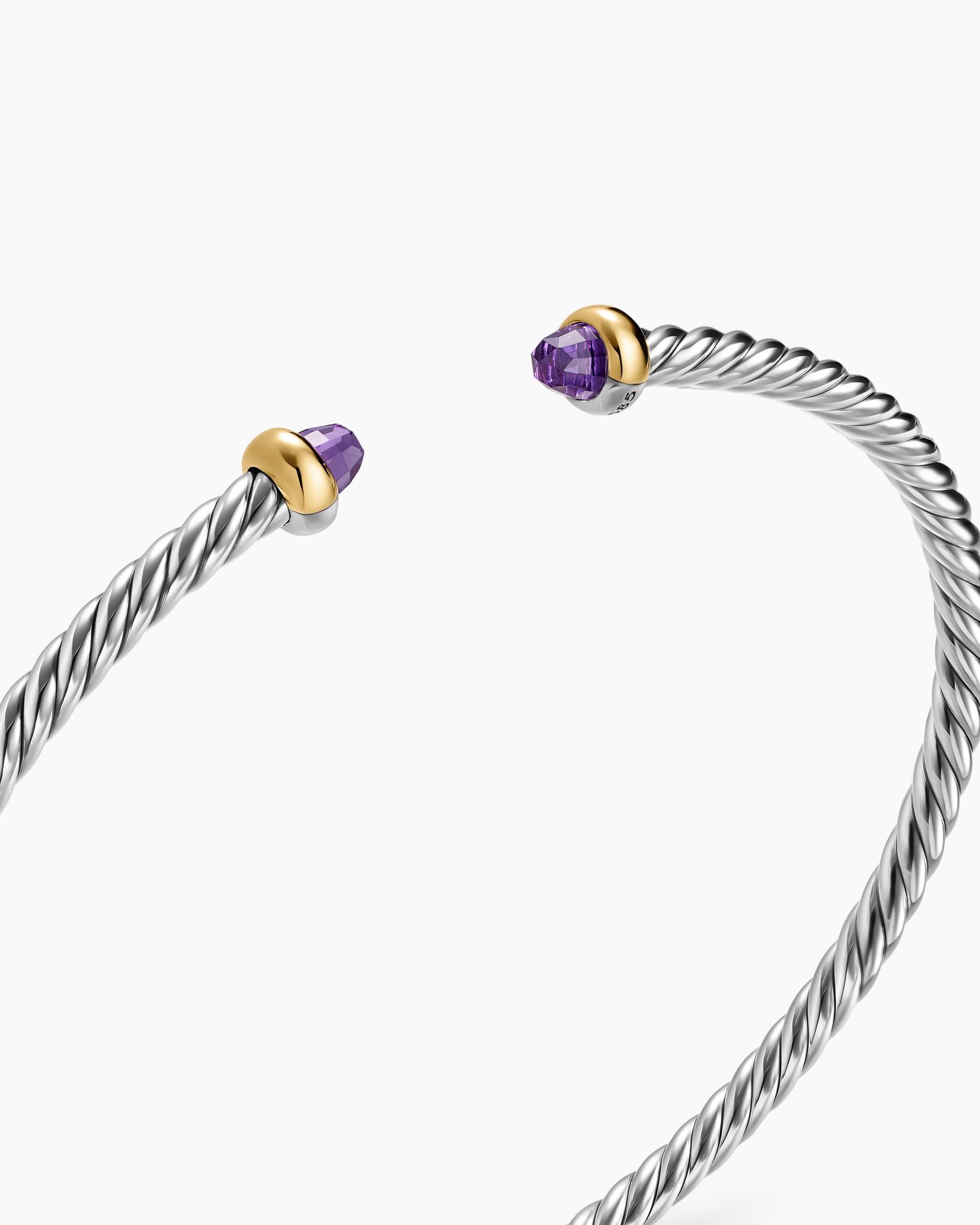Micro Cable Flex Bracelet in Sterling Silver with 14K Yellow Gold and Amethyst, 2.6mm - Image 5
