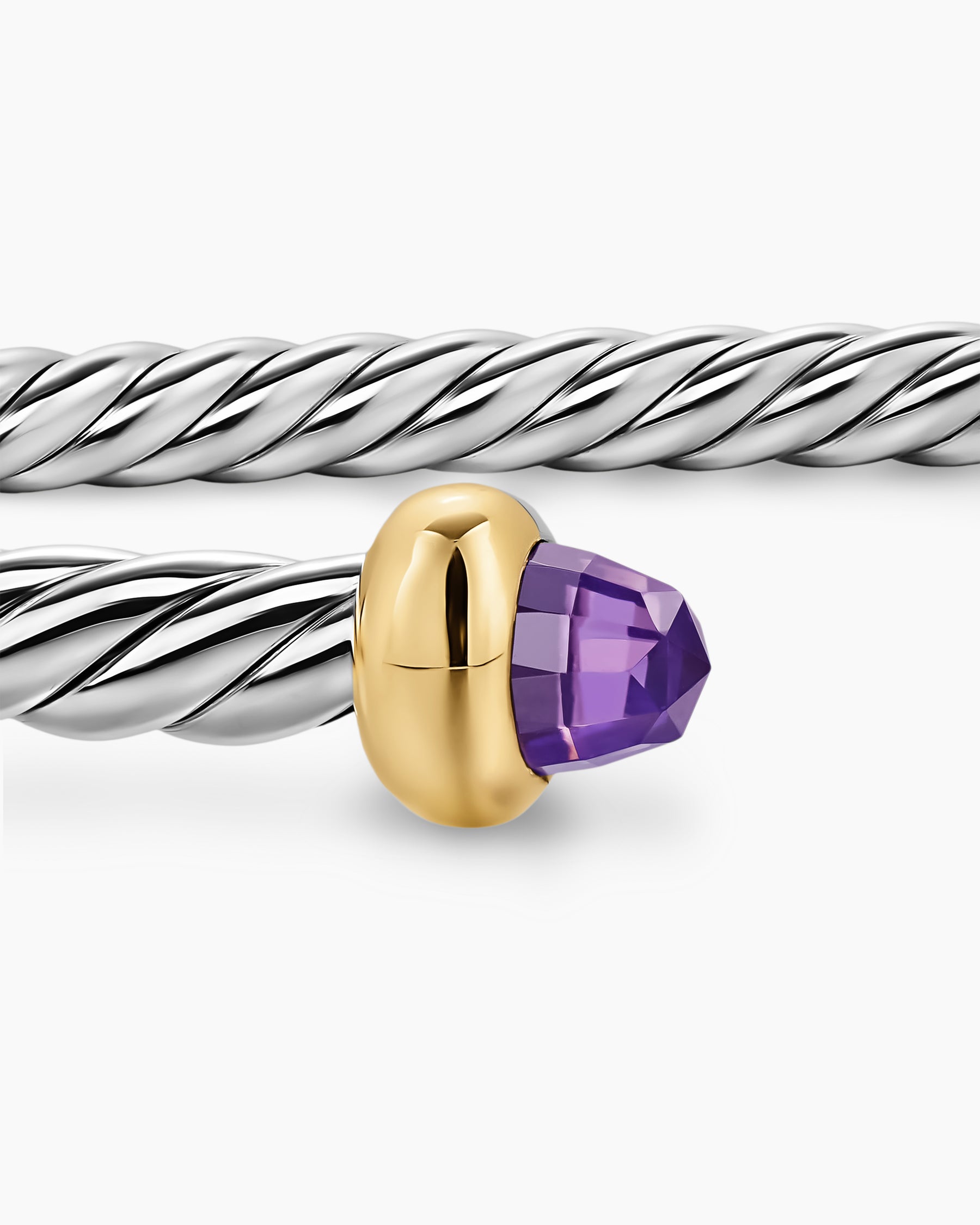 Micro Cable Flex Bracelet in Sterling Silver with 14K Yellow Gold and Amethyst, 2.6mm - Image 6