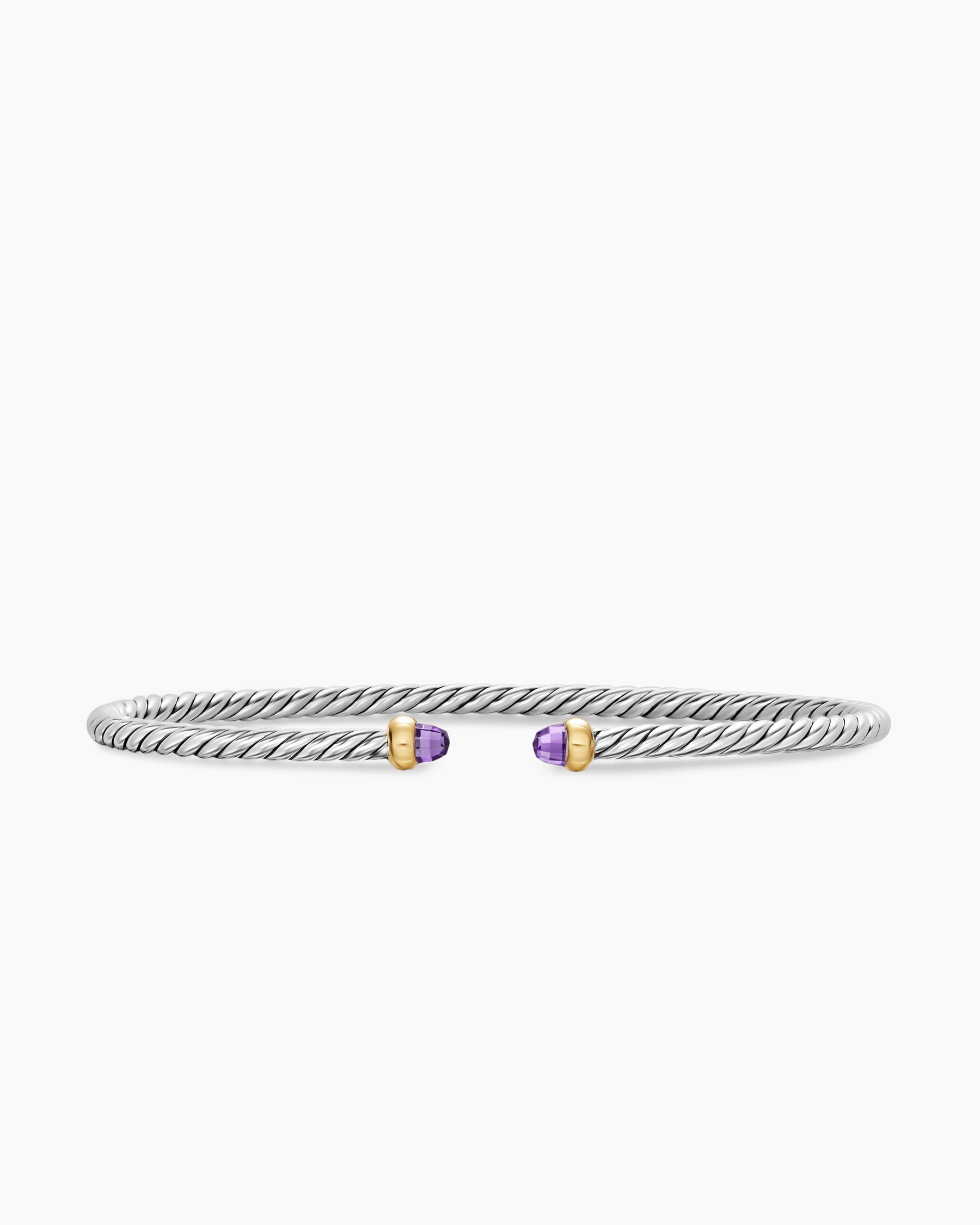 Micro Cable Flex Bracelet in Sterling Silver with 14K Yellow Gold and Amethyst, 2.6mm
