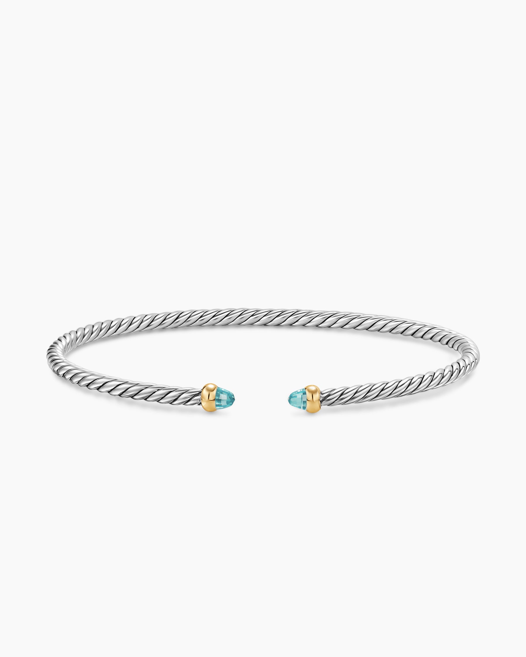 Micro Cable Flex Bracelet in Sterling Silver with 14K Yellow Gold and Aquamarine, 2.6mm - Image 4