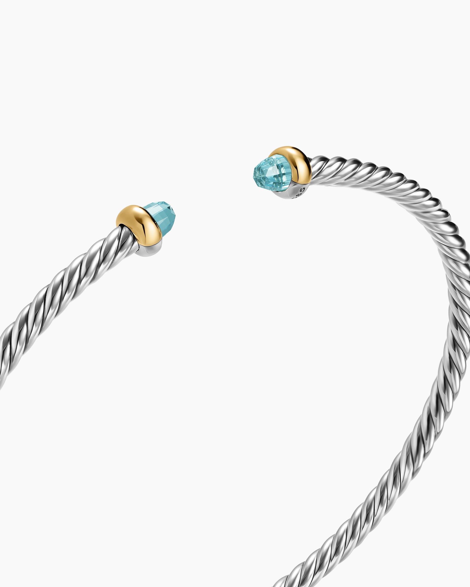 Micro Cable Flex Bracelet in Sterling Silver with 14K Yellow Gold and Aquamarine, 2.6mm - Image 5