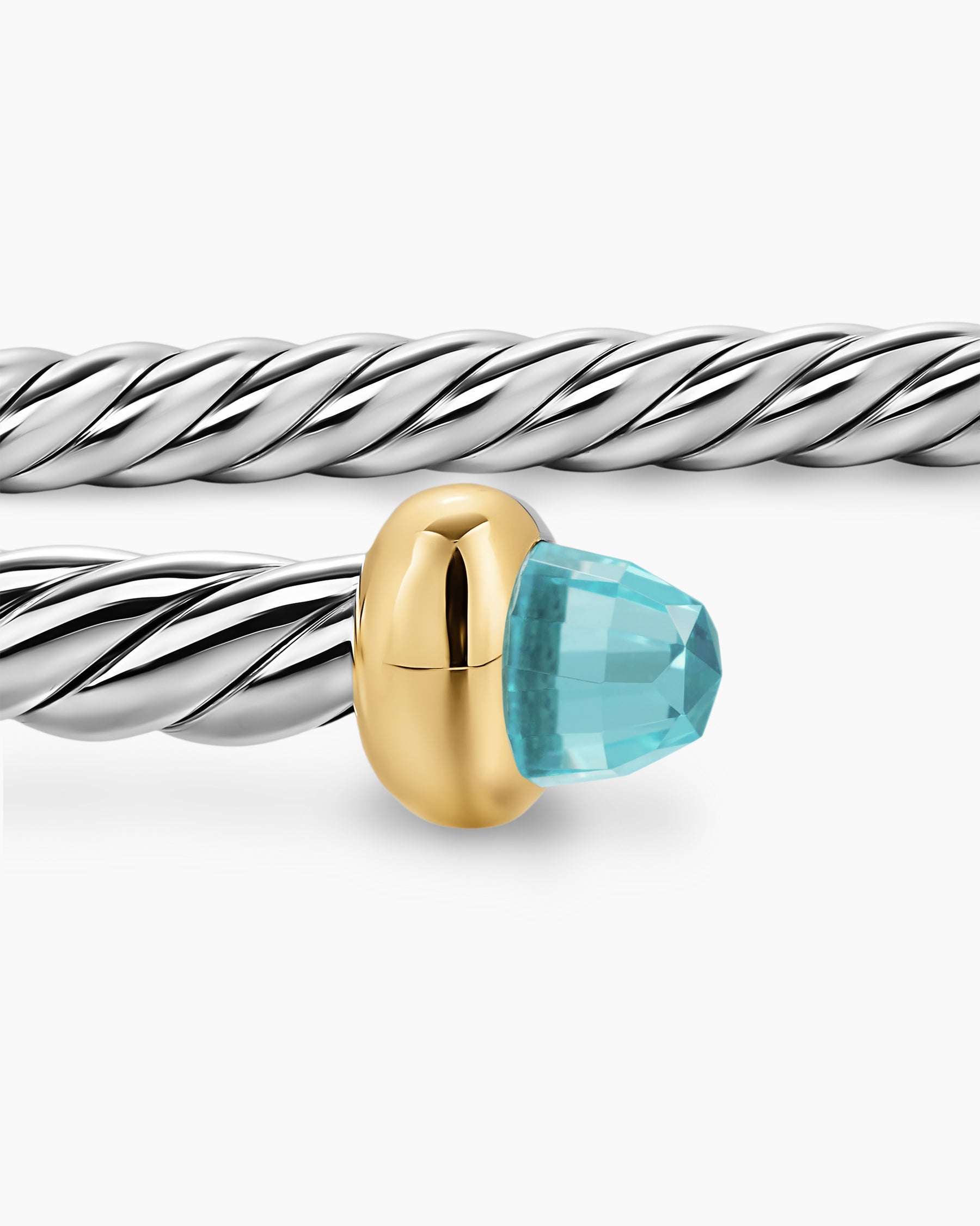 Micro Cable Flex Bracelet in Sterling Silver with 14K Yellow Gold and Aquamarine, 2.6mm - Image 6
