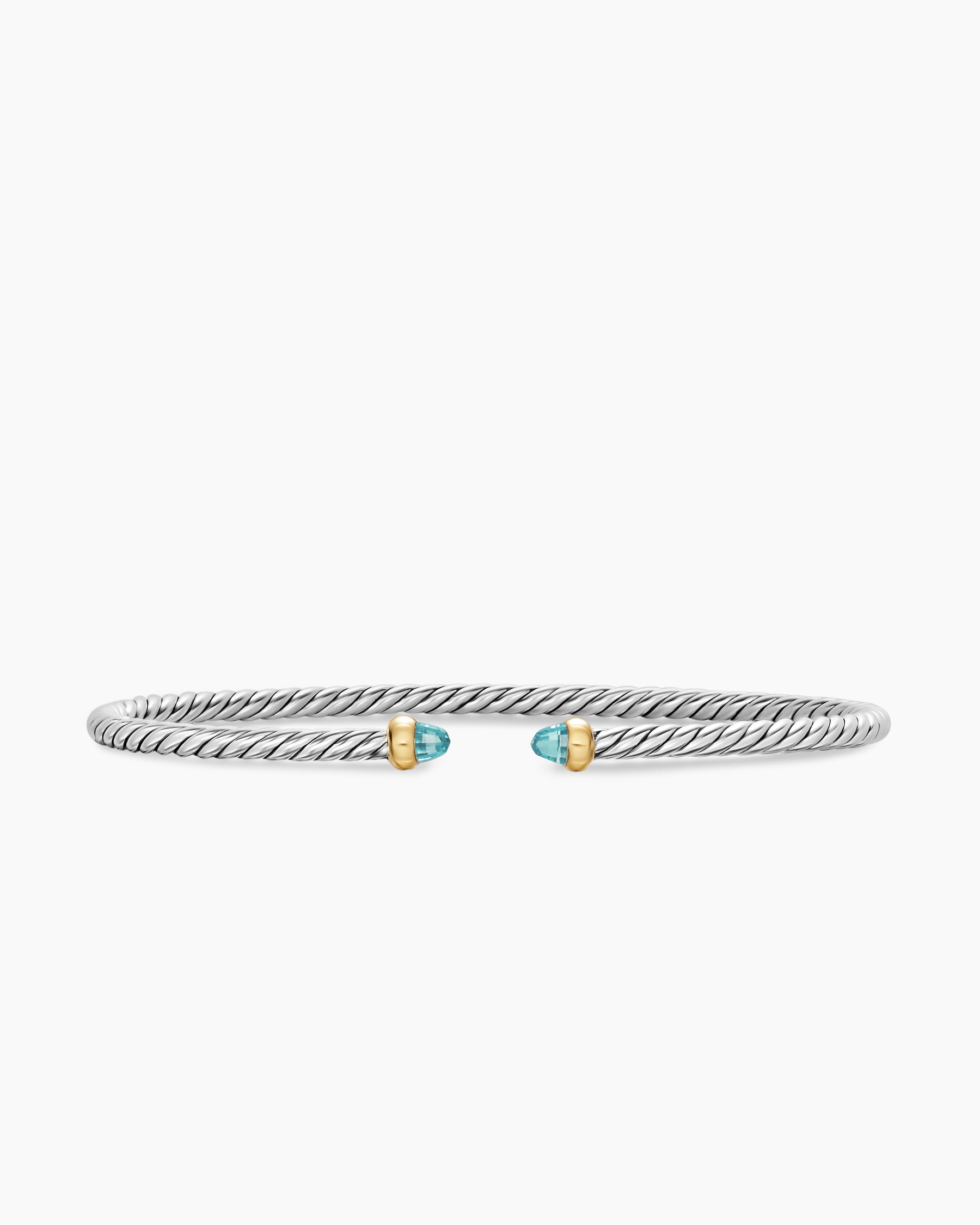 Micro Cable Flex Bracelet in Sterling Silver with 14K Yellow Gold and Aquamarine, 2.6mm