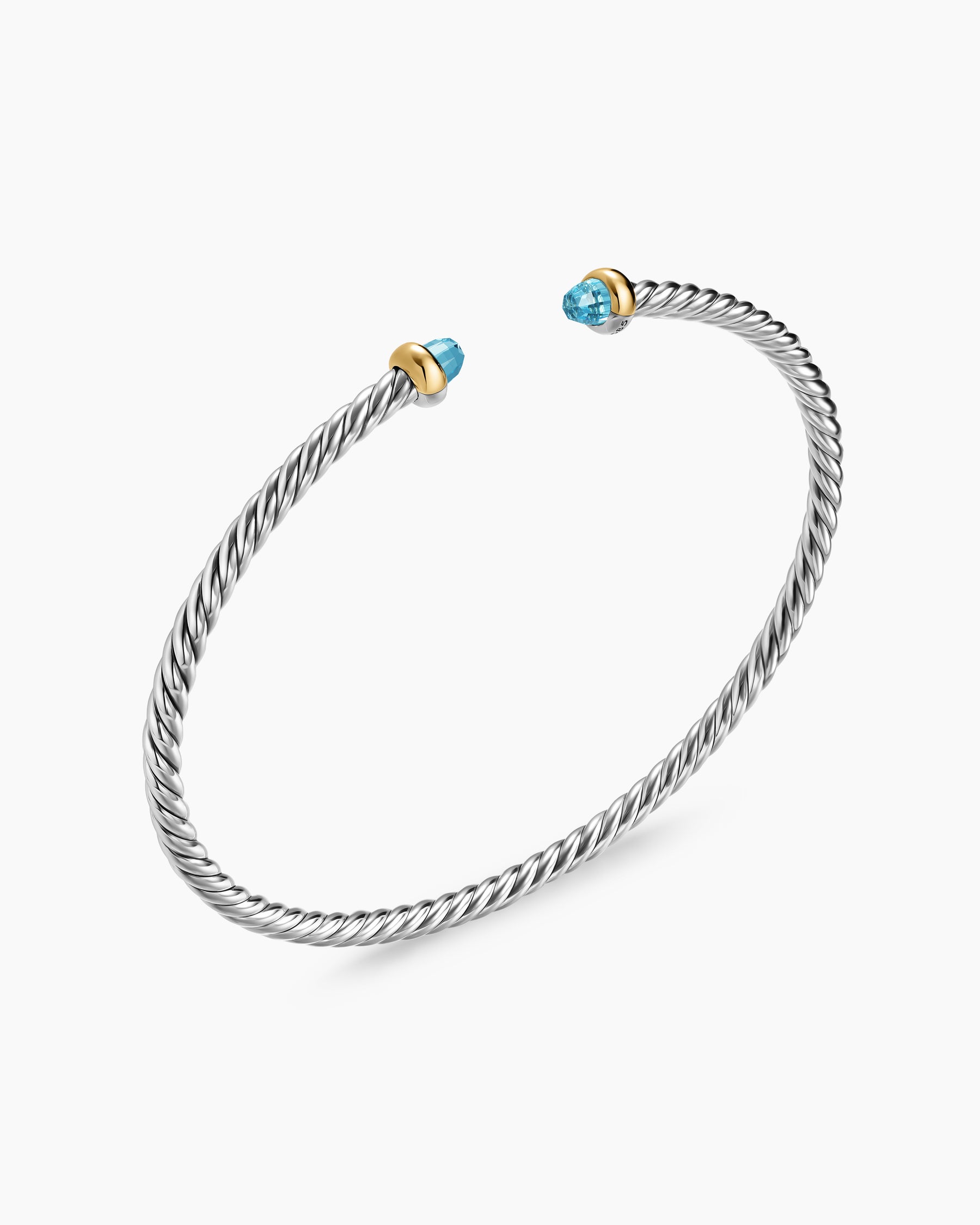 Micro Cable Flex Bracelet in Sterling Silver with 14K Yellow Gold and Blue Topaz, 2.6mm - Image 3