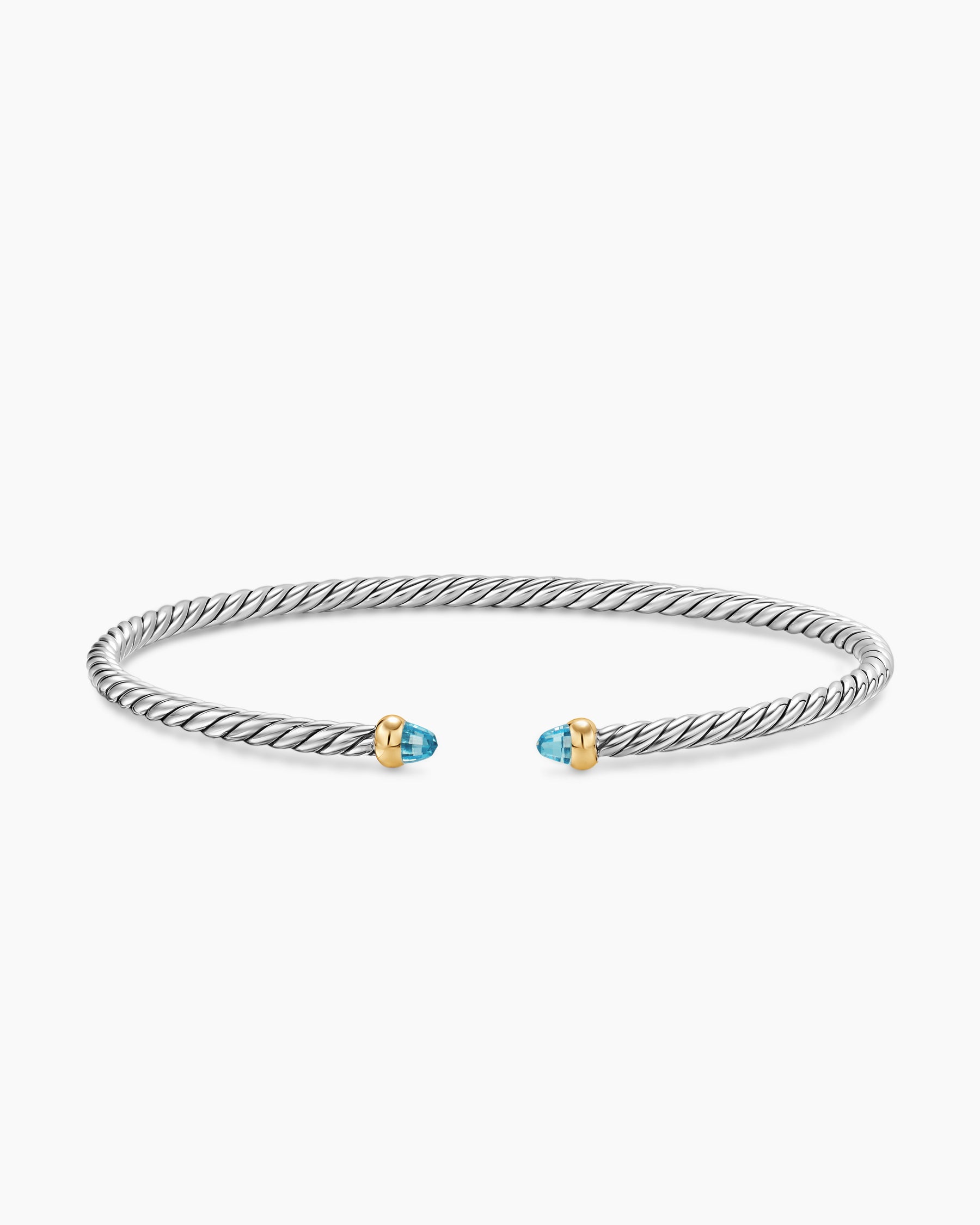 Micro Cable Flex Bracelet in Sterling Silver with 14K Yellow Gold and Blue Topaz, 2.6mm - Image 4