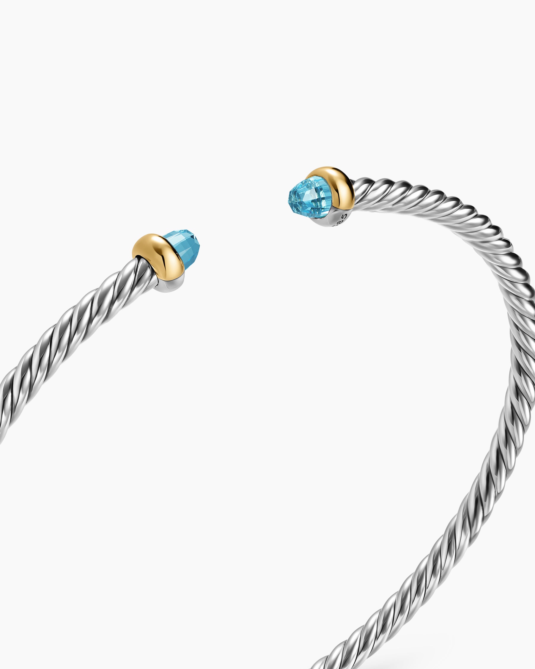 Micro Cable Flex Bracelet in Sterling Silver with 14K Yellow Gold and Blue Topaz, 2.6mm - Image 5