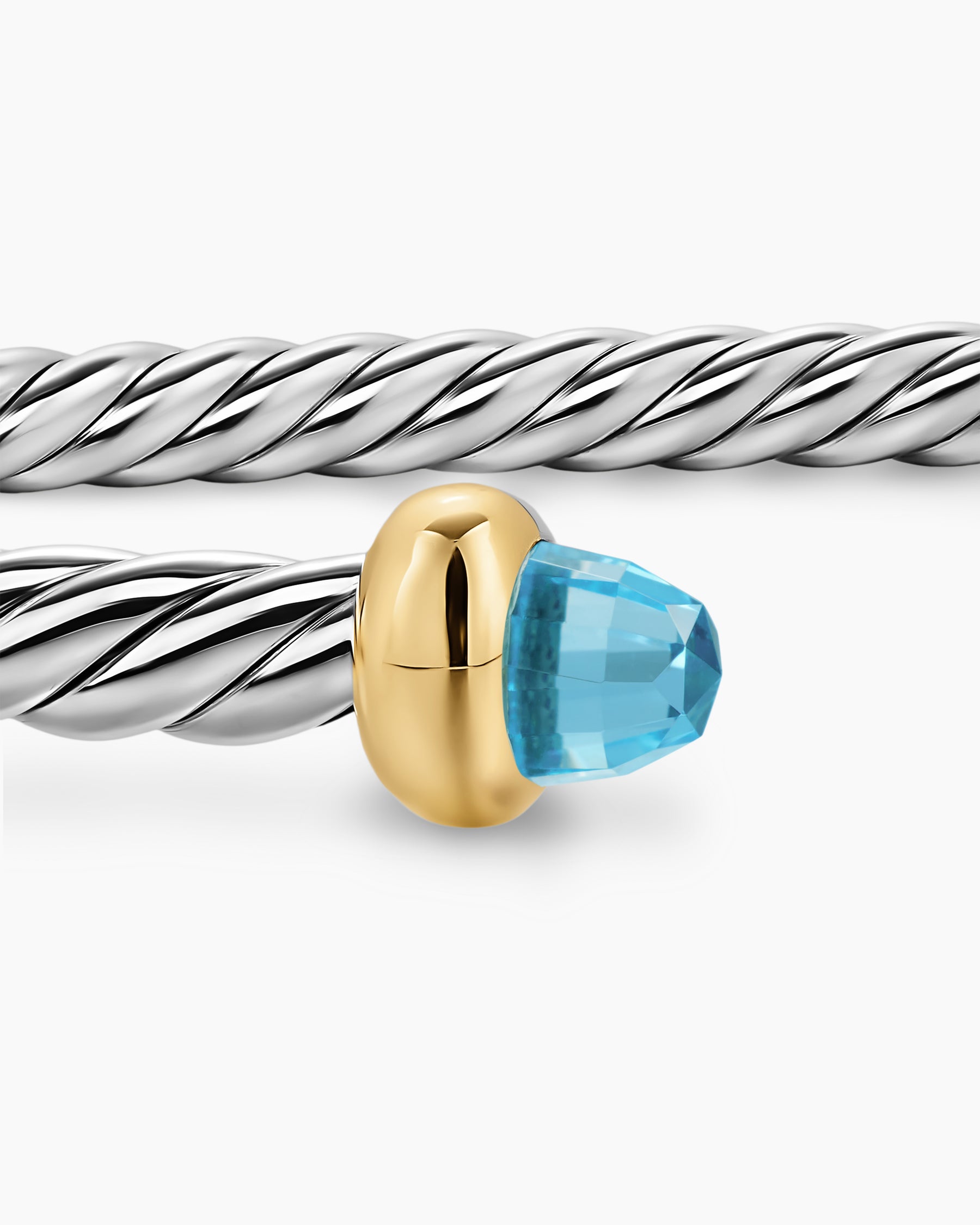 Micro Cable Flex Bracelet in Sterling Silver with 14K Yellow Gold and Blue Topaz, 2.6mm - Image 6