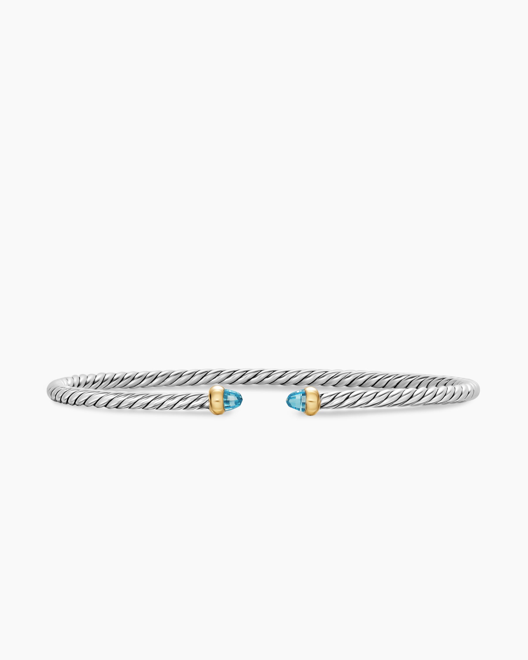 Micro Cable Flex Bracelet in Sterling Silver with 14K Yellow Gold and Blue Topaz, 2.6mm