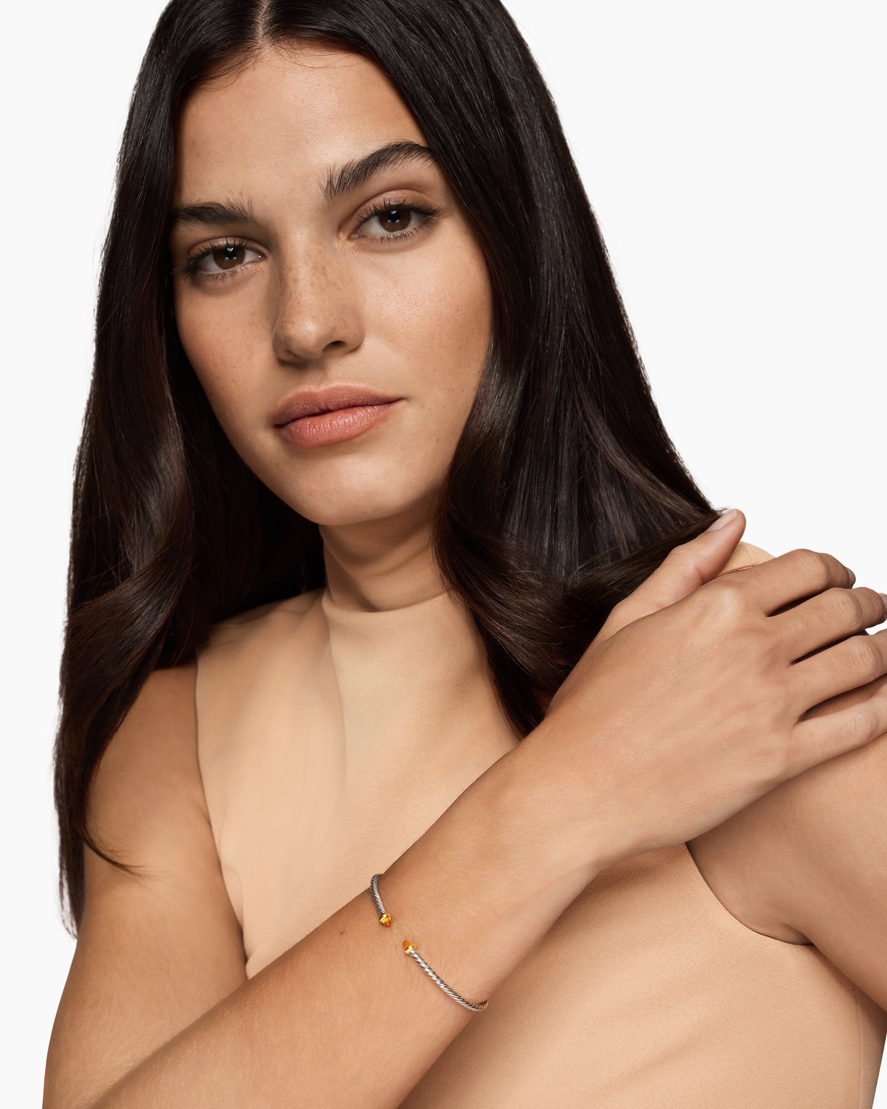 Alternative view of Micro Cable Flex Bracelet in Sterling Silver with 14K Yellow Gold and Citrine, 2.6mm