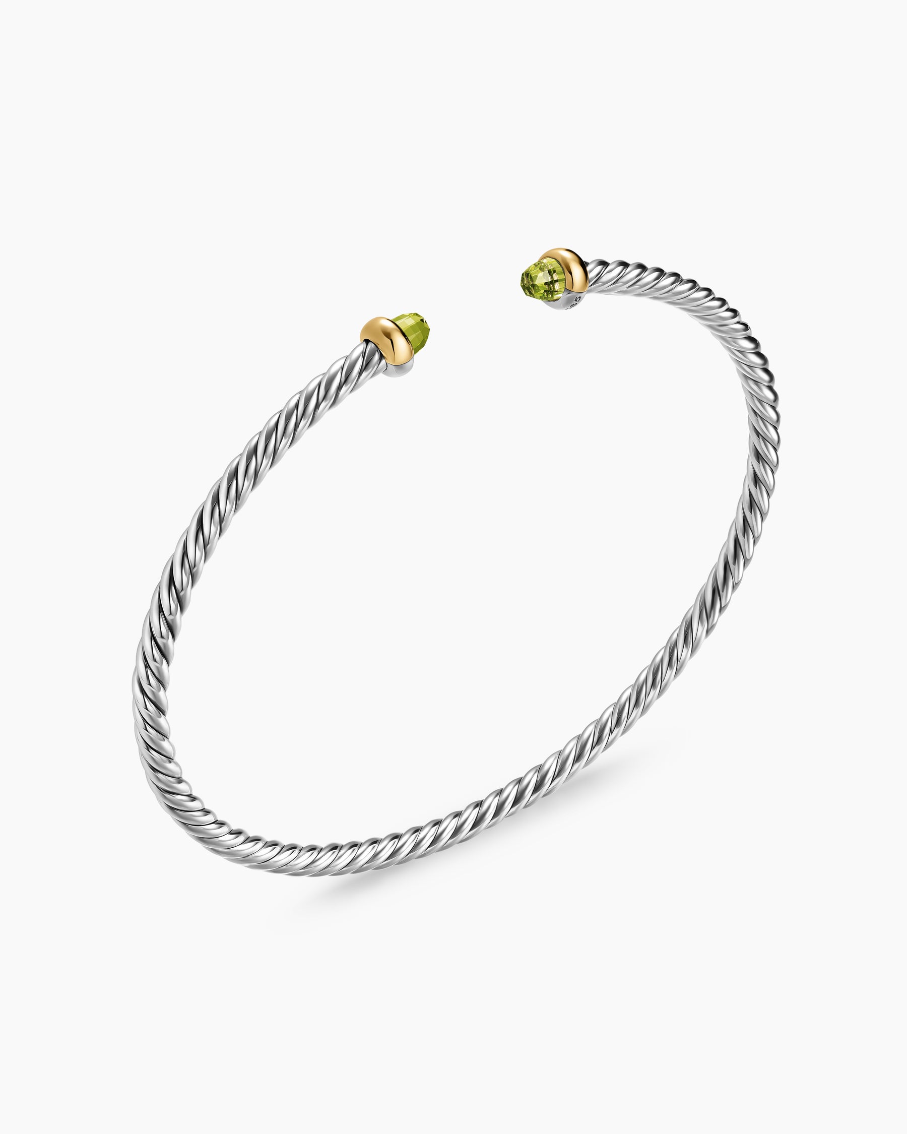Micro Cable Flex Bracelet in Sterling Silver with 14K Yellow Gold and Peridot, 2.6mm - Image 3