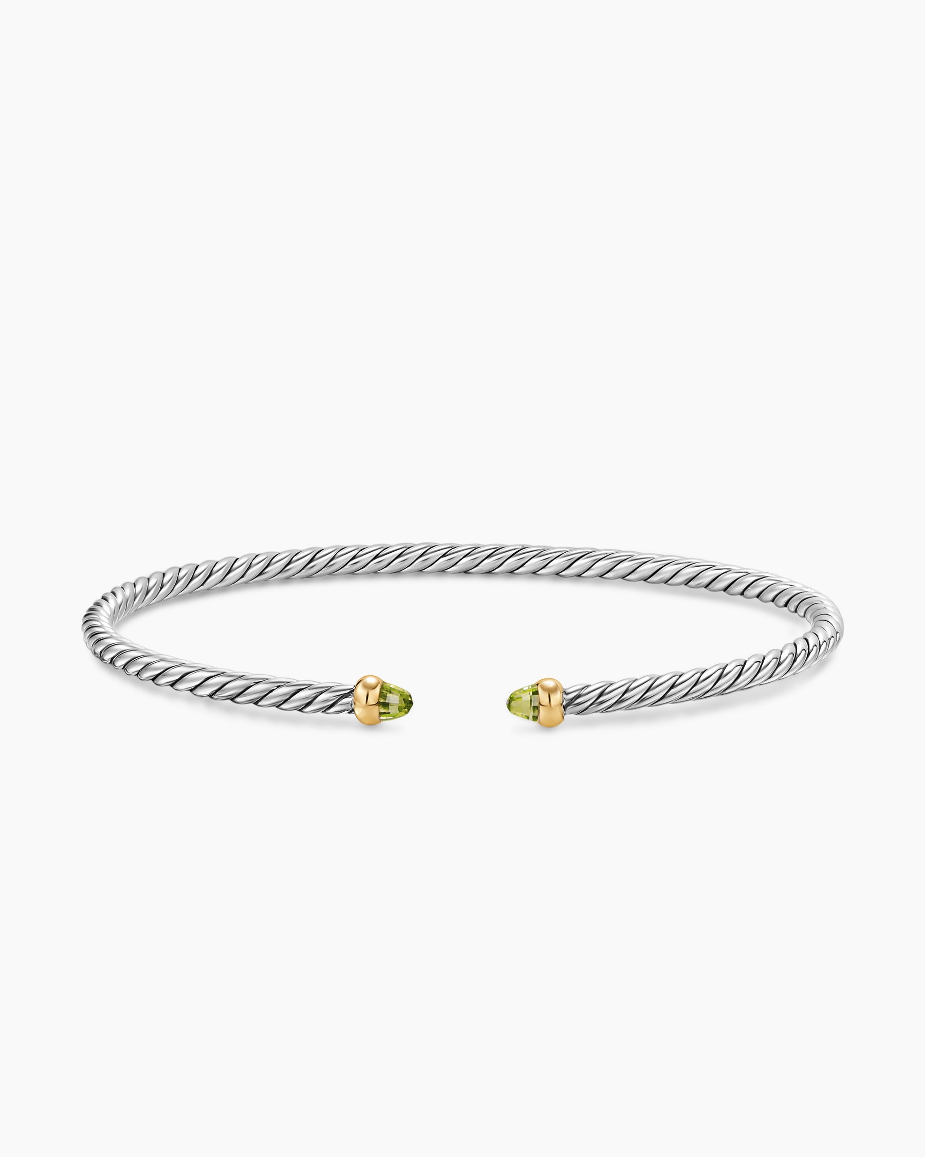 Micro Cable Flex Bracelet in Sterling Silver with 14K Yellow Gold and Peridot, 2.6mm - Image 4