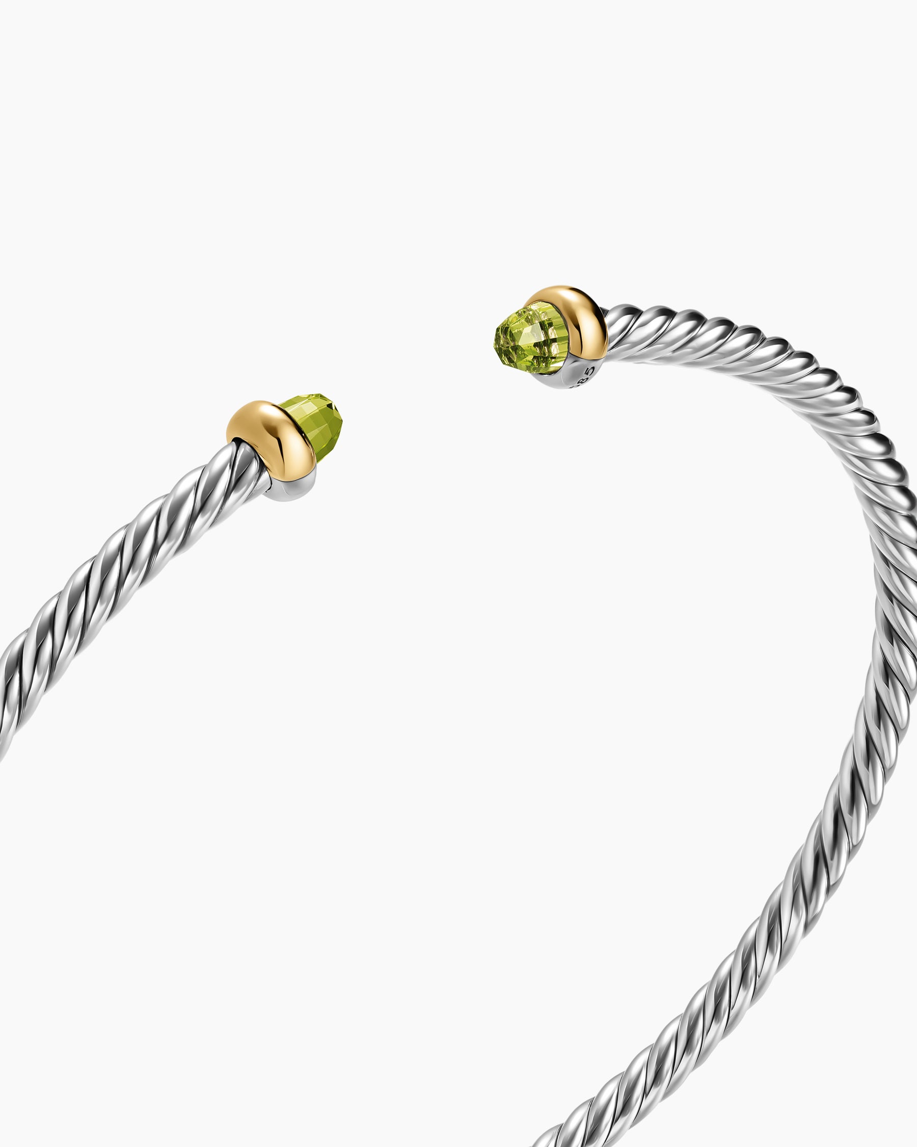 Micro Cable Flex Bracelet in Sterling Silver with 14K Yellow Gold and Peridot, 2.6mm - Image 5