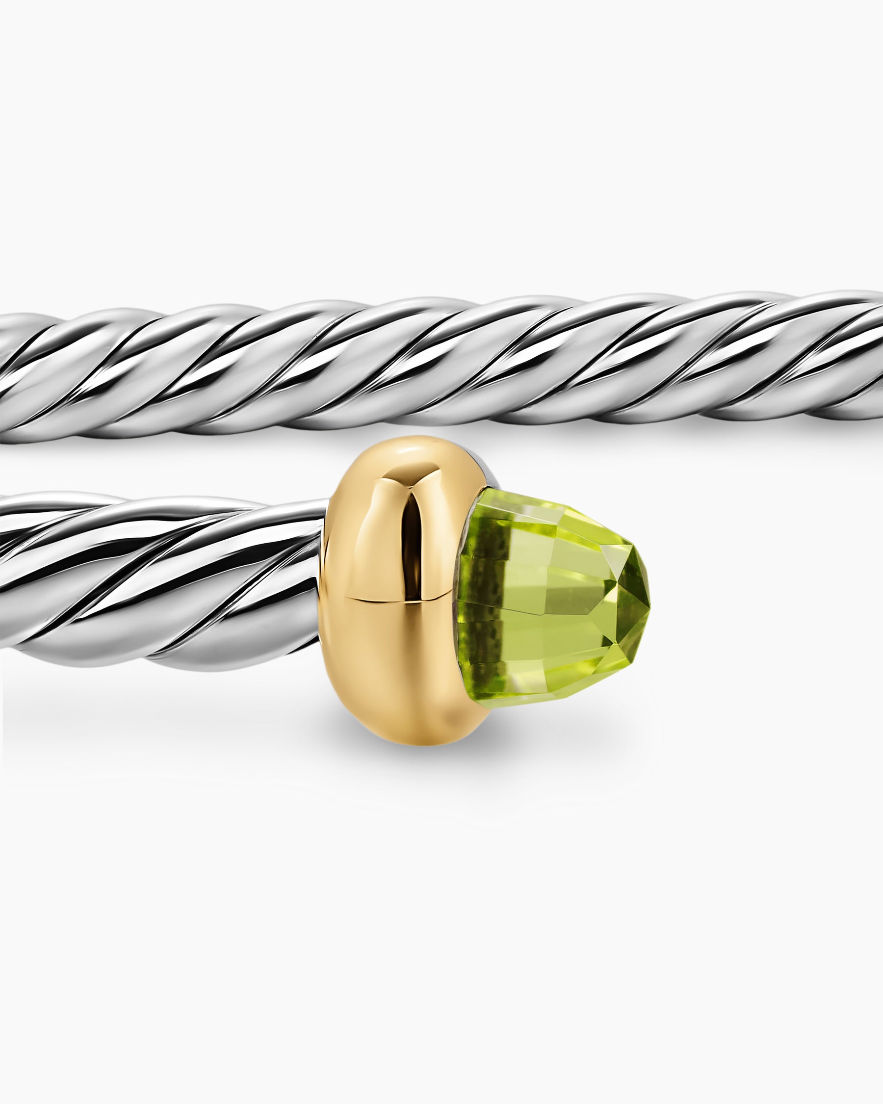 Micro Cable Flex Bracelet in Sterling Silver with 14K Yellow Gold and Peridot, 2.6mm - Image 6