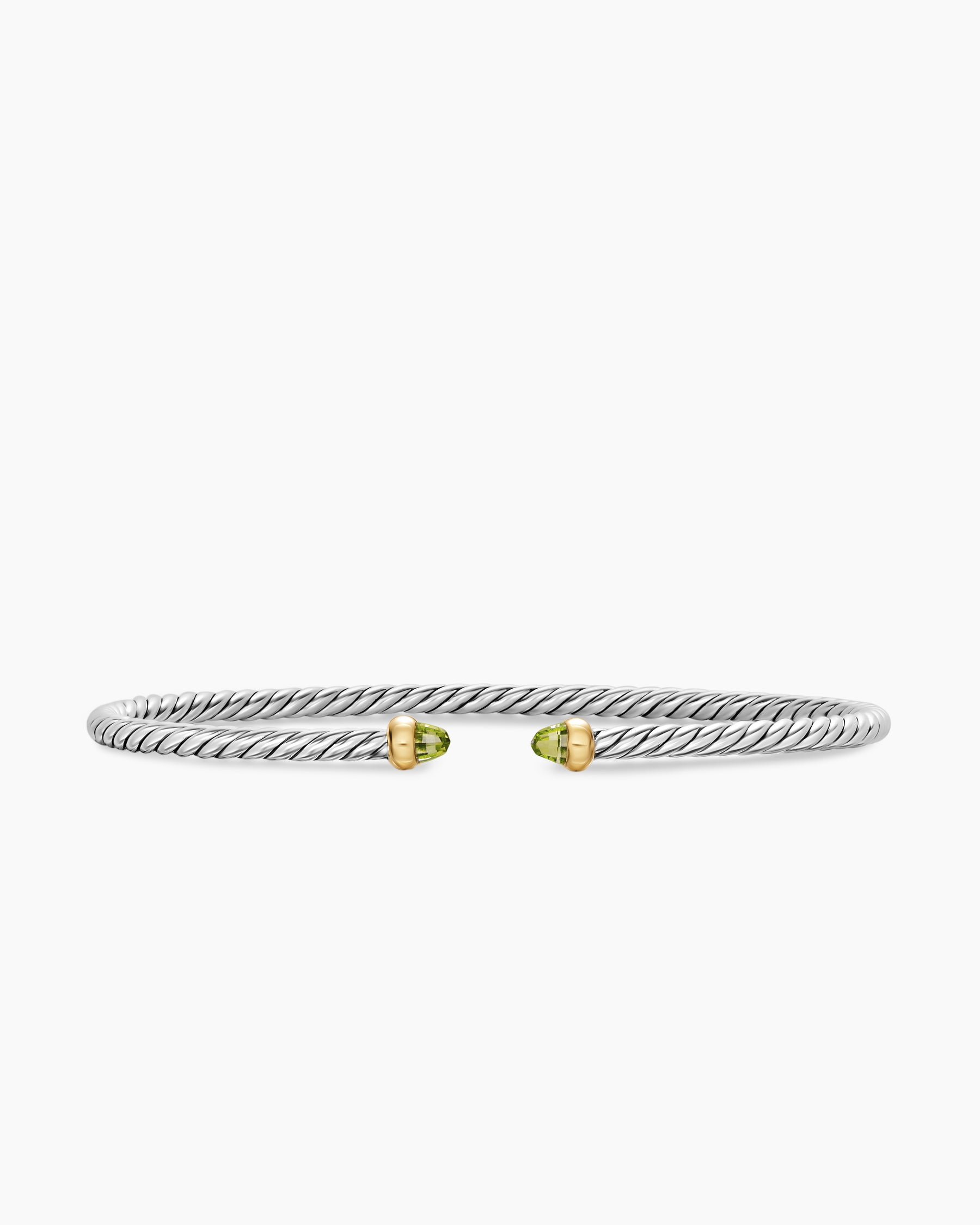 Micro Cable Flex Bracelet in Sterling Silver with 14K Yellow Gold and Peridot, 2.6mm