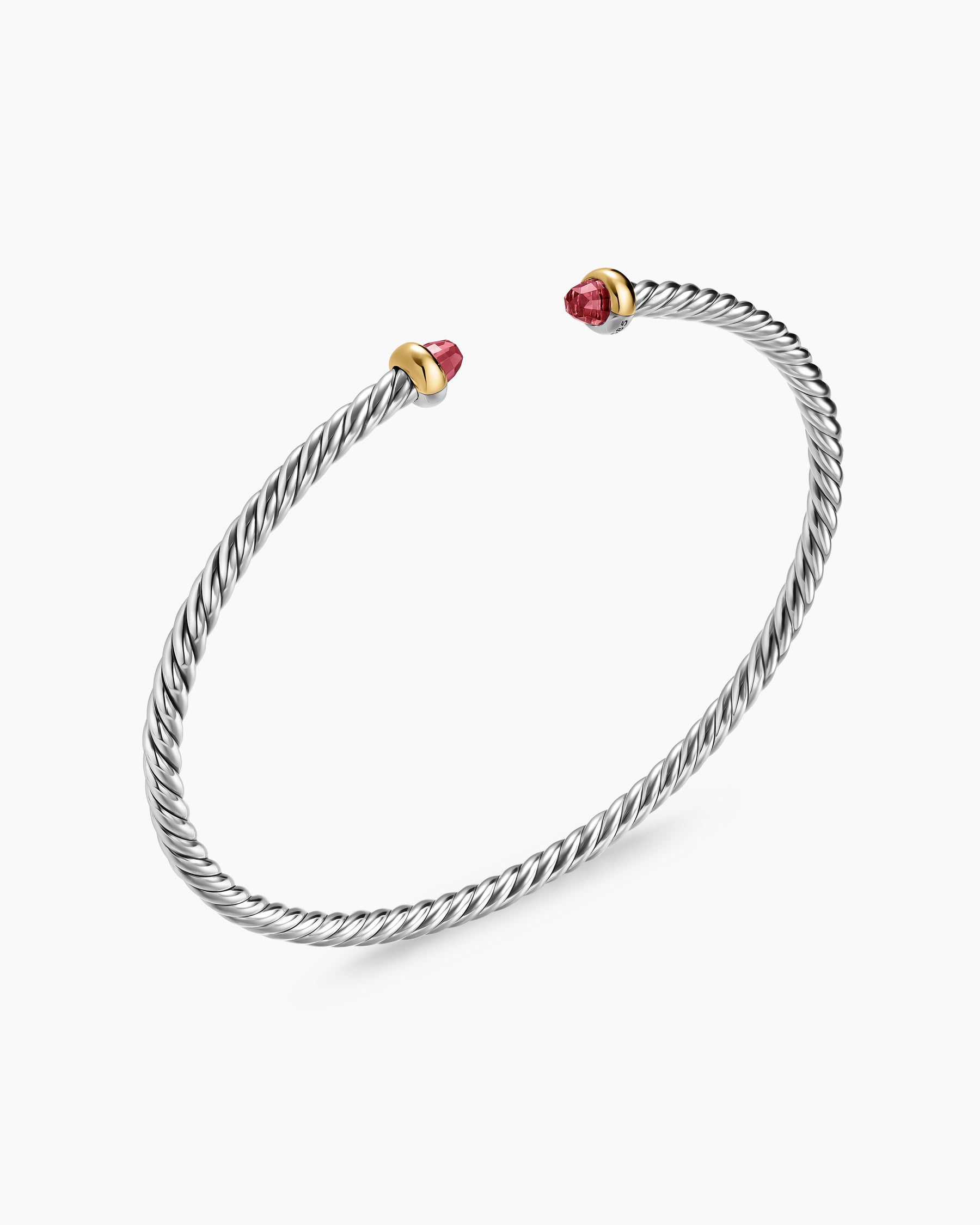 Micro Cable Flex Bracelet in Sterling Silver with 14K Yellow Gold and Rhodolite Garnets, 2.6mm - Image 3