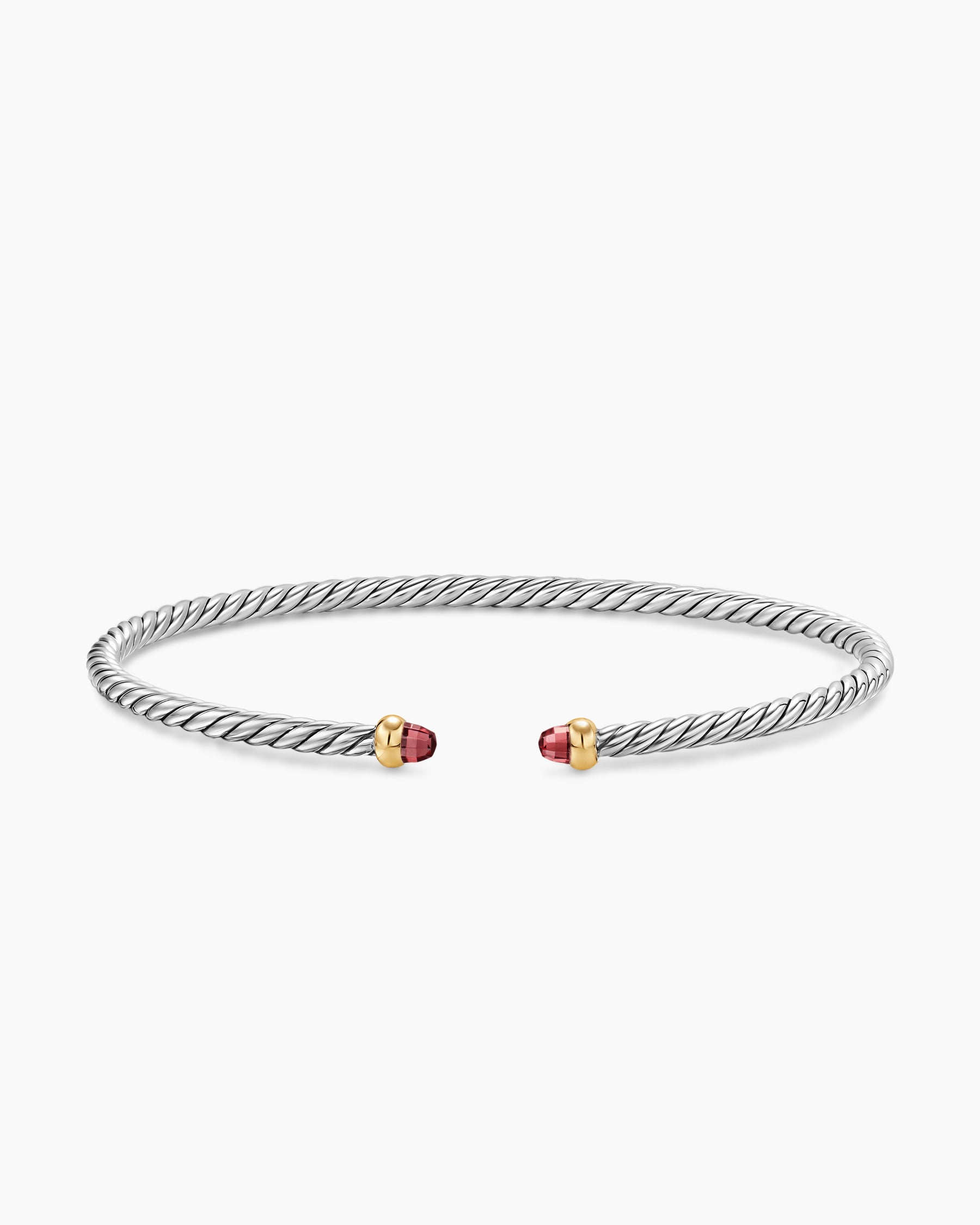 Micro Cable Flex Bracelet in Sterling Silver with 14K Yellow Gold and Rhodolite Garnets, 2.6mm - Image 4