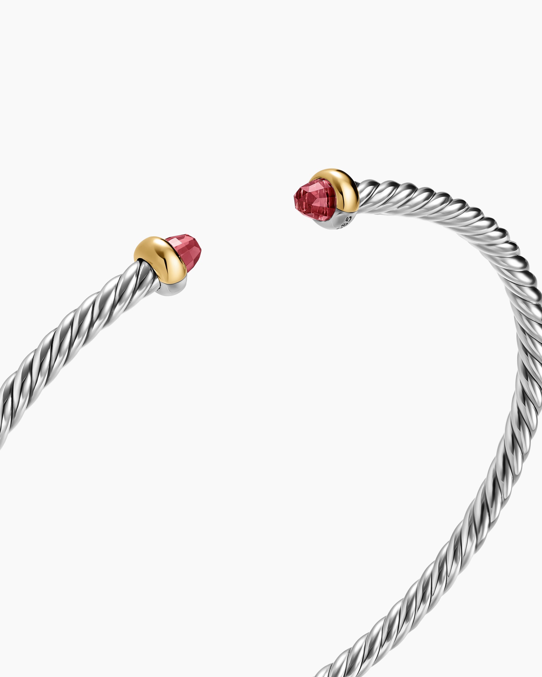 Micro Cable Flex Bracelet in Sterling Silver with 14K Yellow Gold and Rhodolite Garnets, 2.6mm - Image 5