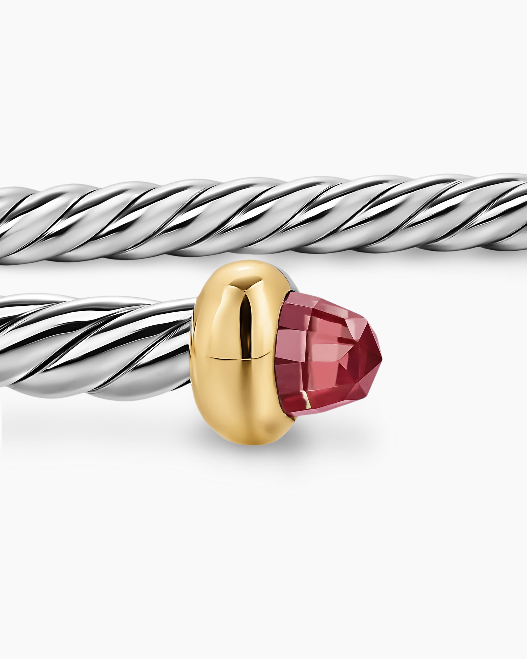 Micro Cable Flex Bracelet in Sterling Silver with 14K Yellow Gold and Rhodolite Garnets, 2.6mm - Image 6