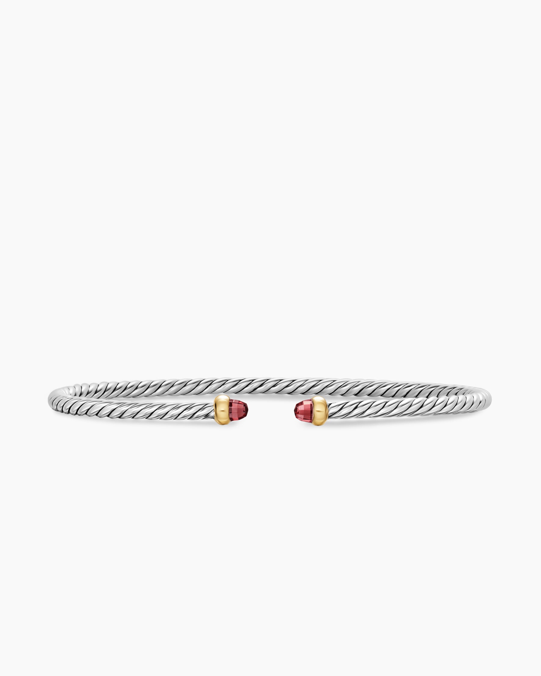 Micro Cable Flex Bracelet in Sterling Silver with 14K Yellow Gold and Rhodolite Garnets, 2.6mm