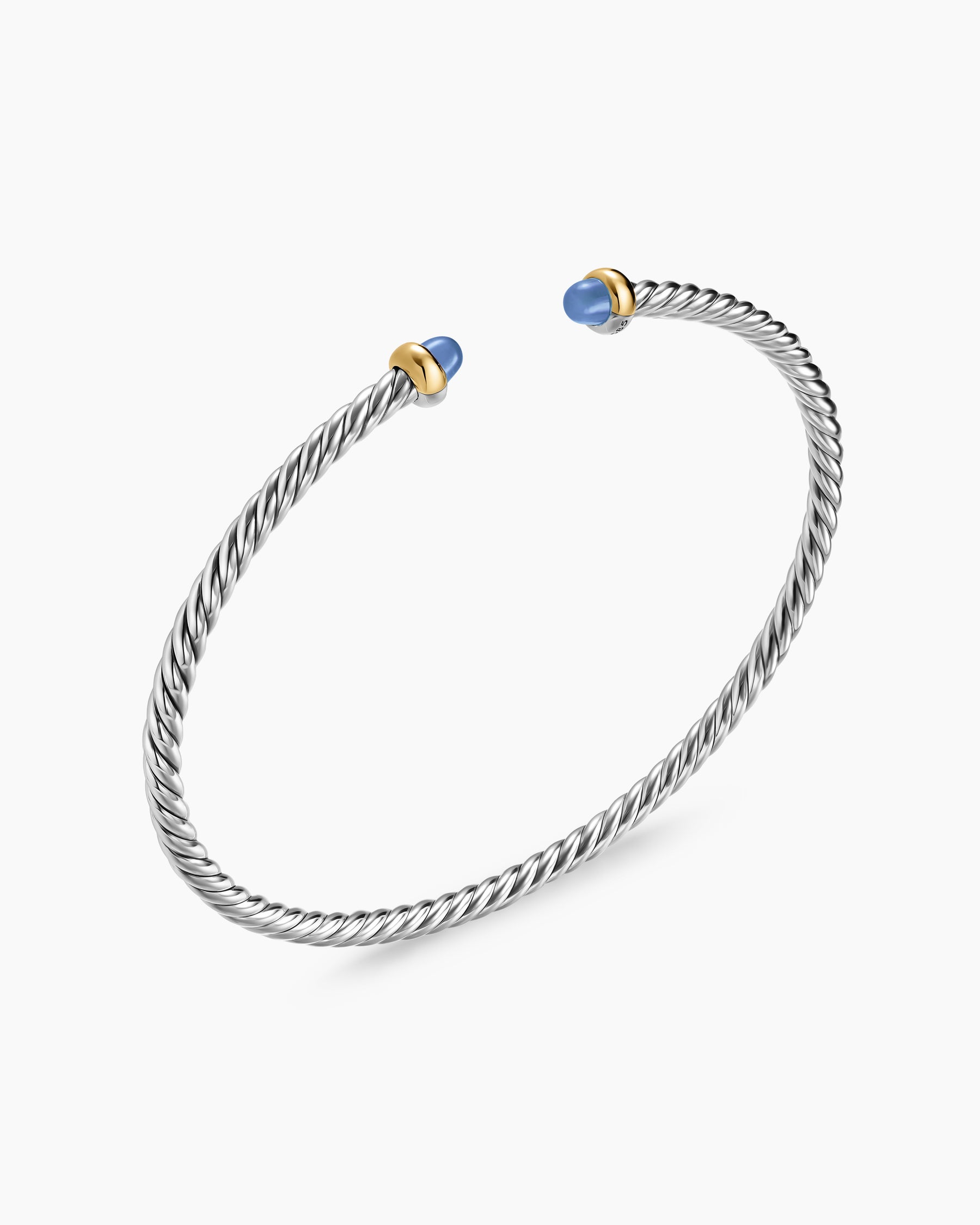 Micro Cable Flex Bracelet in Sterling Silver with 14K Yellow Gold and Blue Sapphires, 2.6mm - Image 3