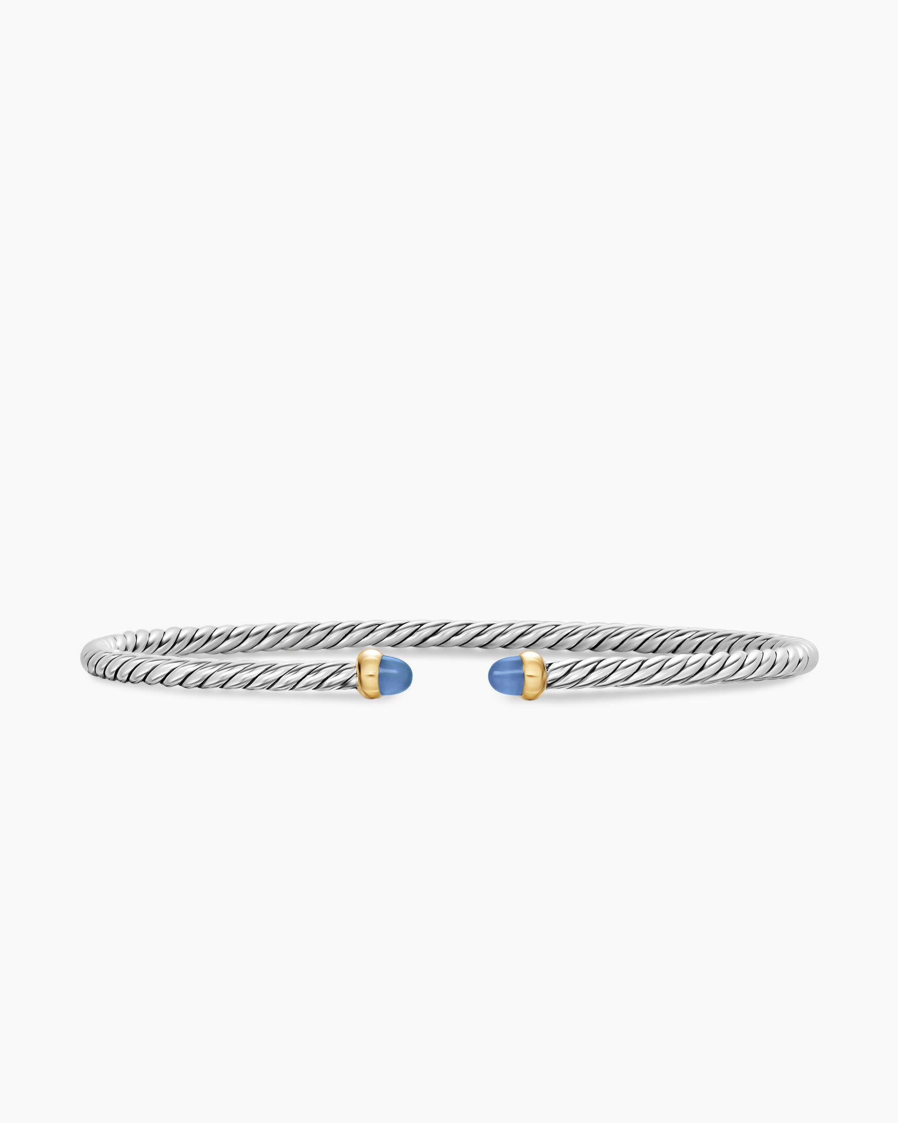 Micro Cable Flex Bracelet in Sterling Silver with 14K Yellow Gold and Blue Sapphires, 2.6mm