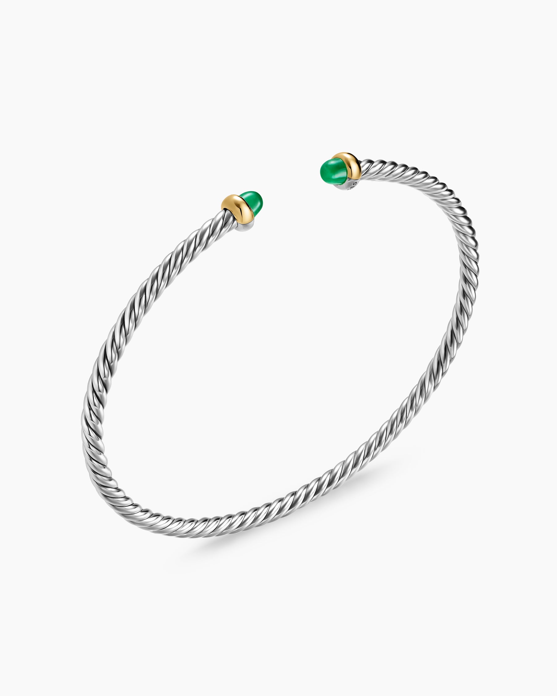 Micro Cable Flex Bracelet in Sterling Silver with 14K Yellow Gold and Emeralds, 2.6mm - Image 3