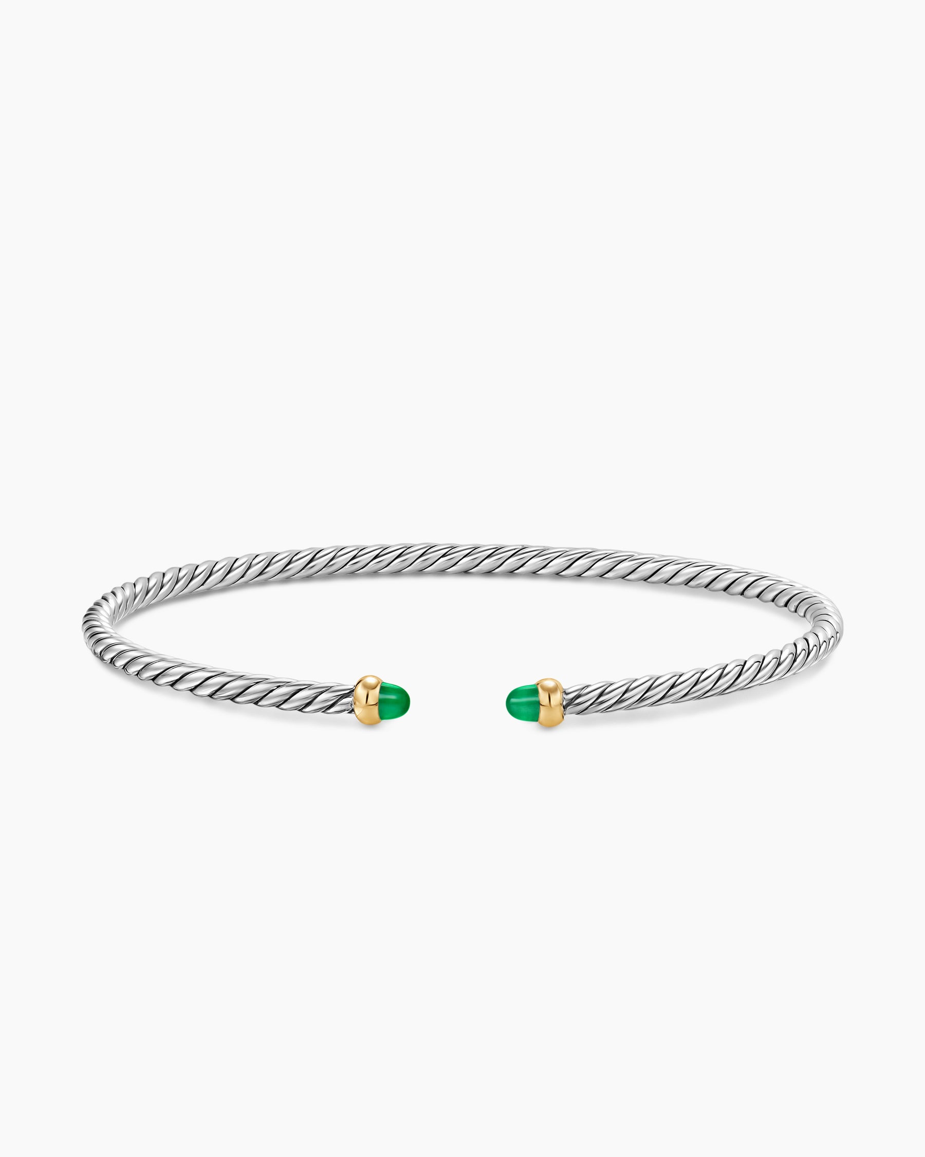 Micro Cable Flex Bracelet in Sterling Silver with 14K Yellow Gold and Emeralds, 2.6mm - Image 4