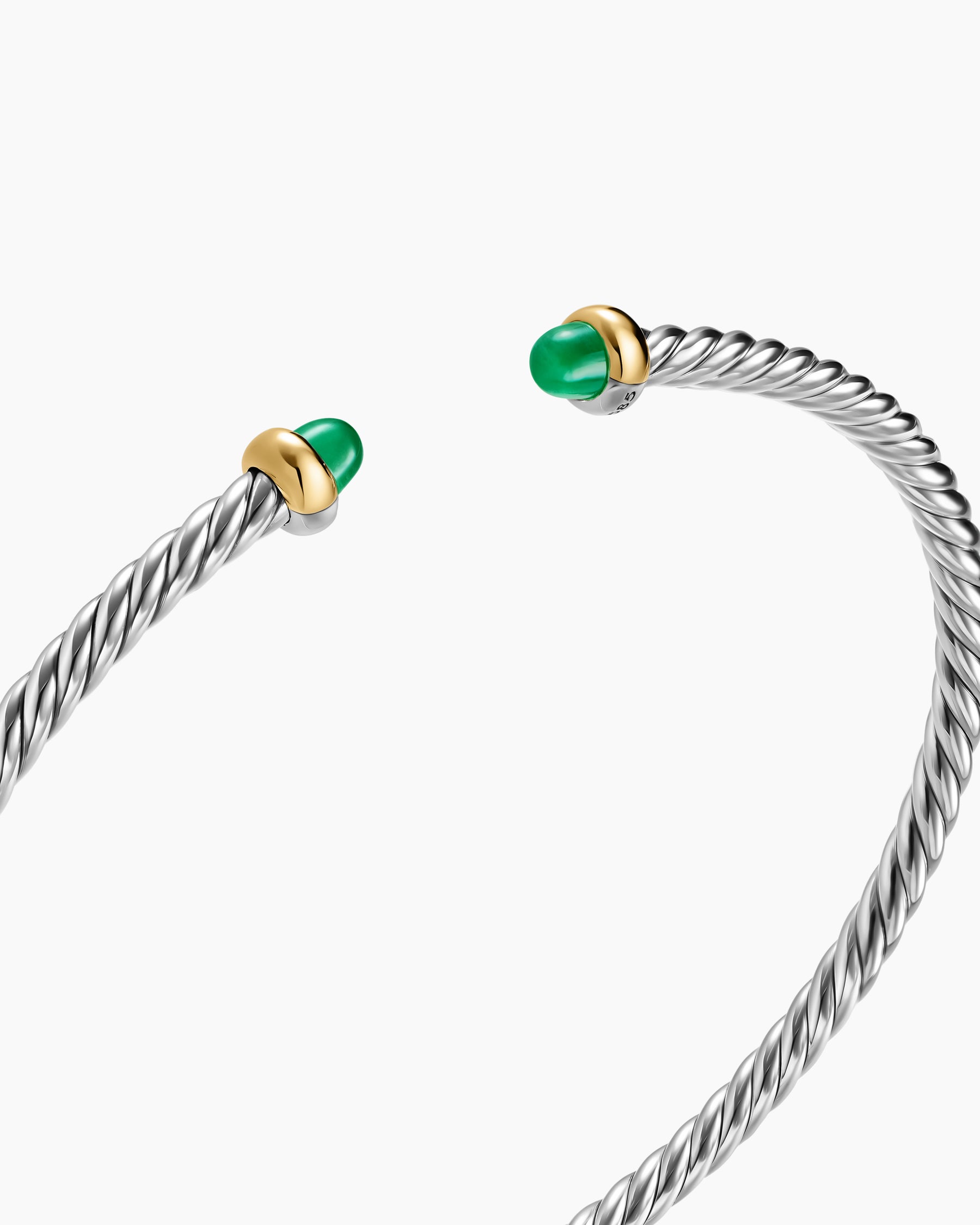 Micro Cable Flex Bracelet in Sterling Silver with 14K Yellow Gold and Emeralds, 2.6mm - Image 5