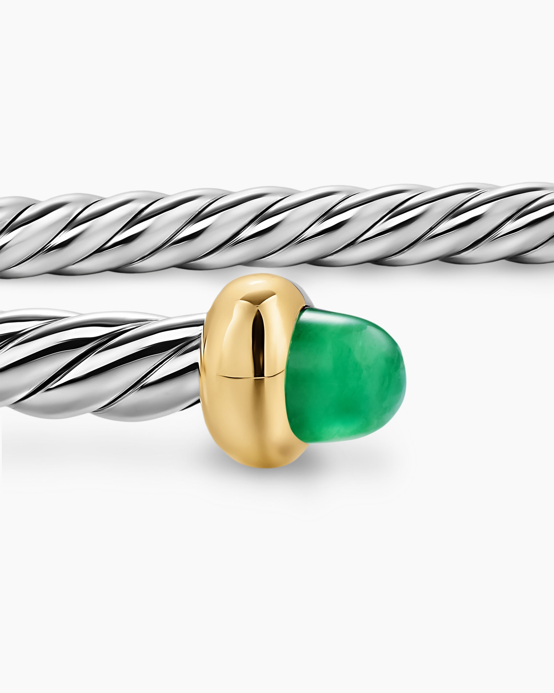 Micro Cable Flex Bracelet in Sterling Silver with 14K Yellow Gold and Emeralds, 2.6mm - Image 6