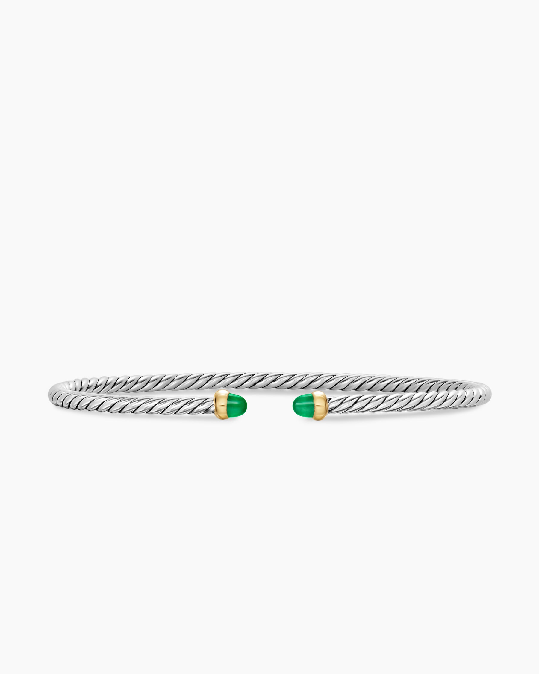 Micro Cable Flex Bracelet in Sterling Silver with 14K Yellow Gold and Emeralds, 2.6mm
